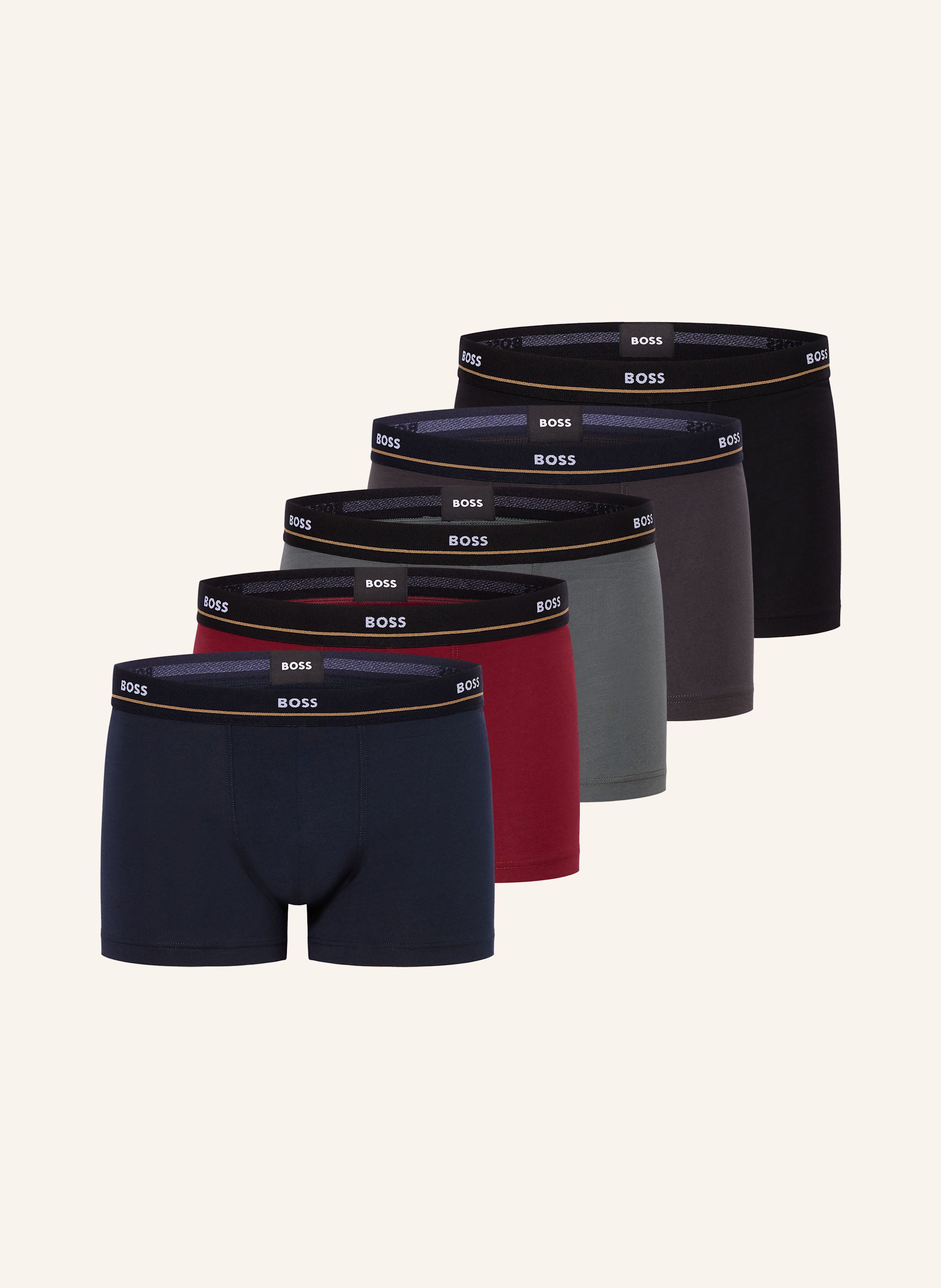 Boss Boss 5er-Pack Boxershorts Essential grau in DUNKELBLAU / DUNKELROT / KHAKI