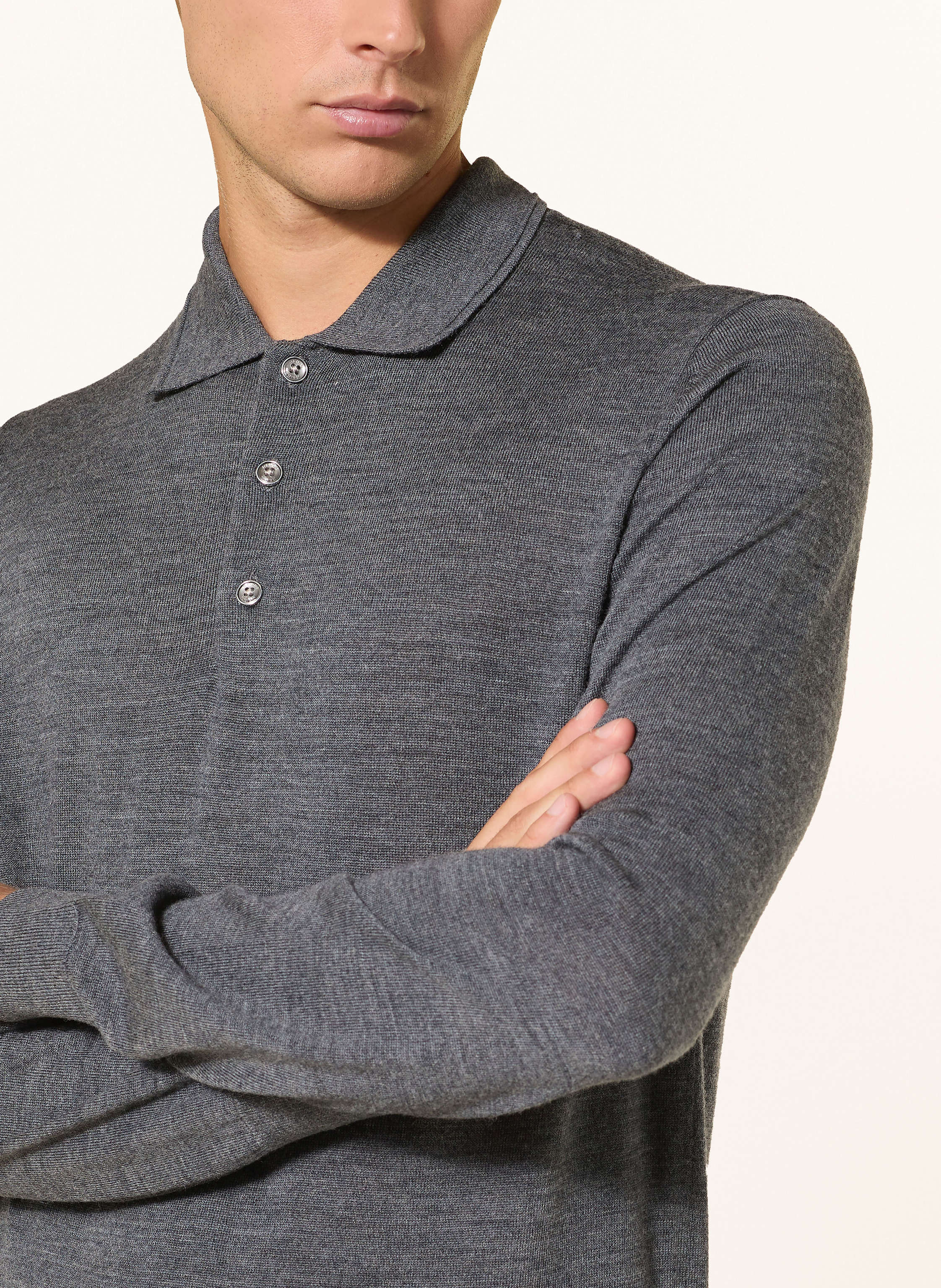 Thumbnail - Reiss Strick-Poloshirt Trafford Aus Merinowolle grau