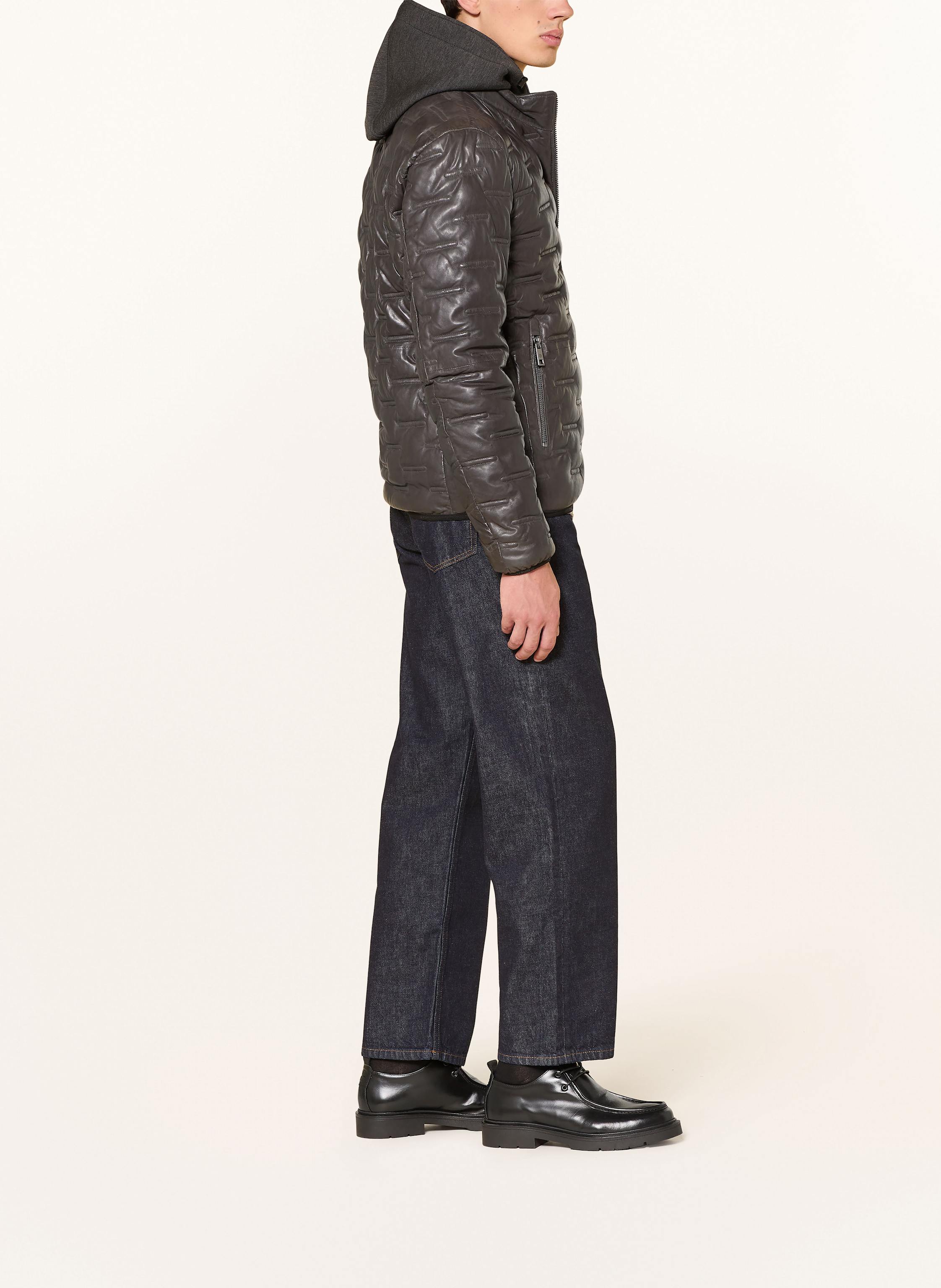 Thumbnail - Milestone Lederjacke Mit Dupont™ Sorona®-Isolierung Und Abnehmbarer Kapuze grau