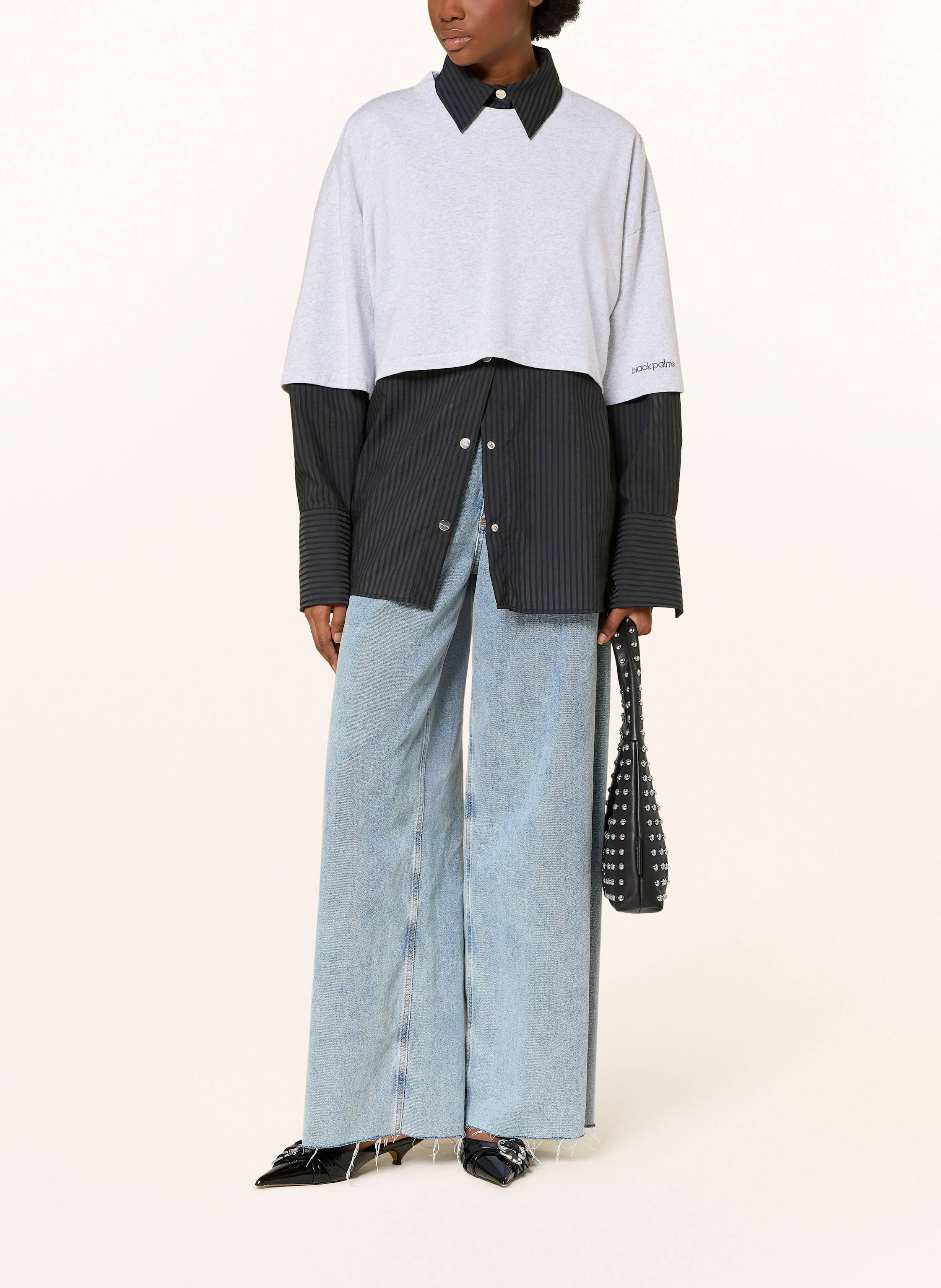 Thumbnail - Black Palms Cropped-Shirt grau