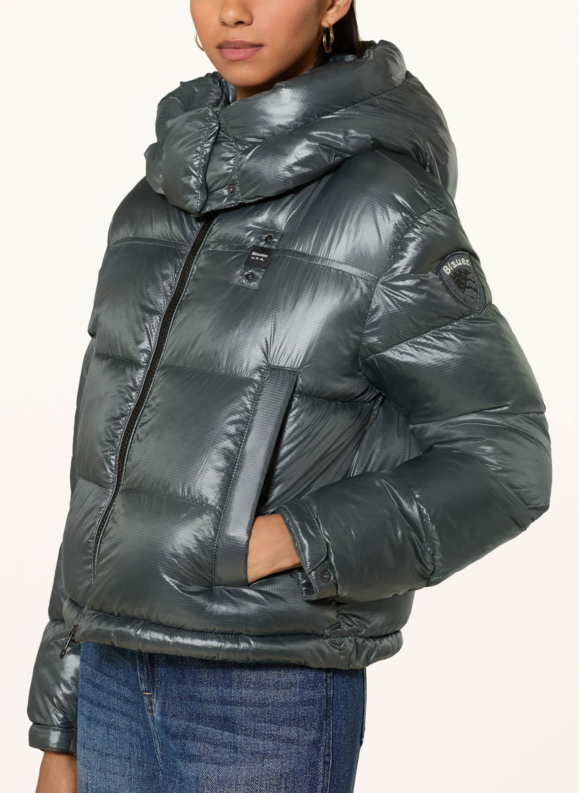 Thumbnail - Blauer Steppjacke Gloria Mit Abnehmbarer Kapuze grau