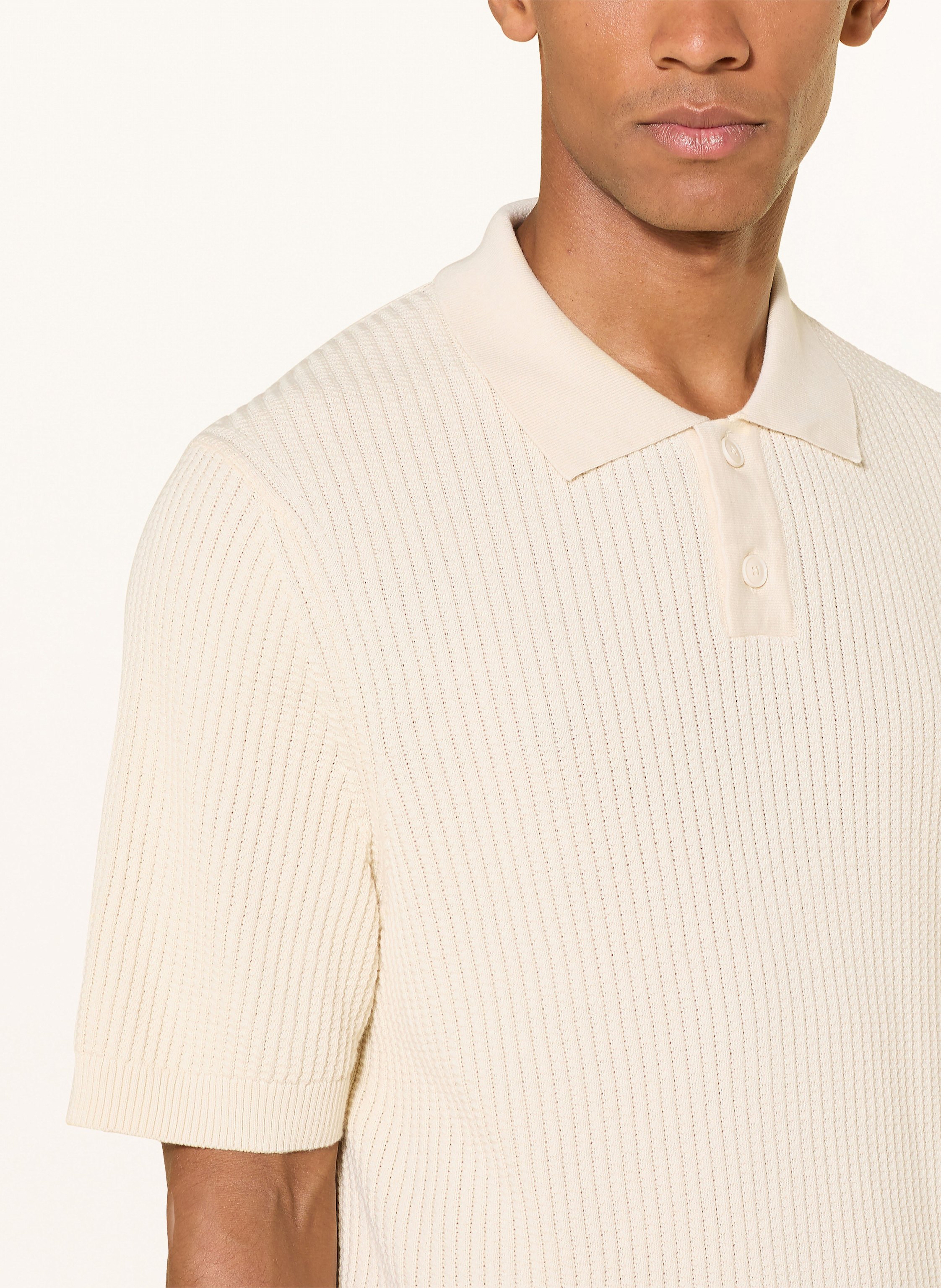 Thumbnail - Boss Strick-Poloshirt Akoppo Regular Fit weiss