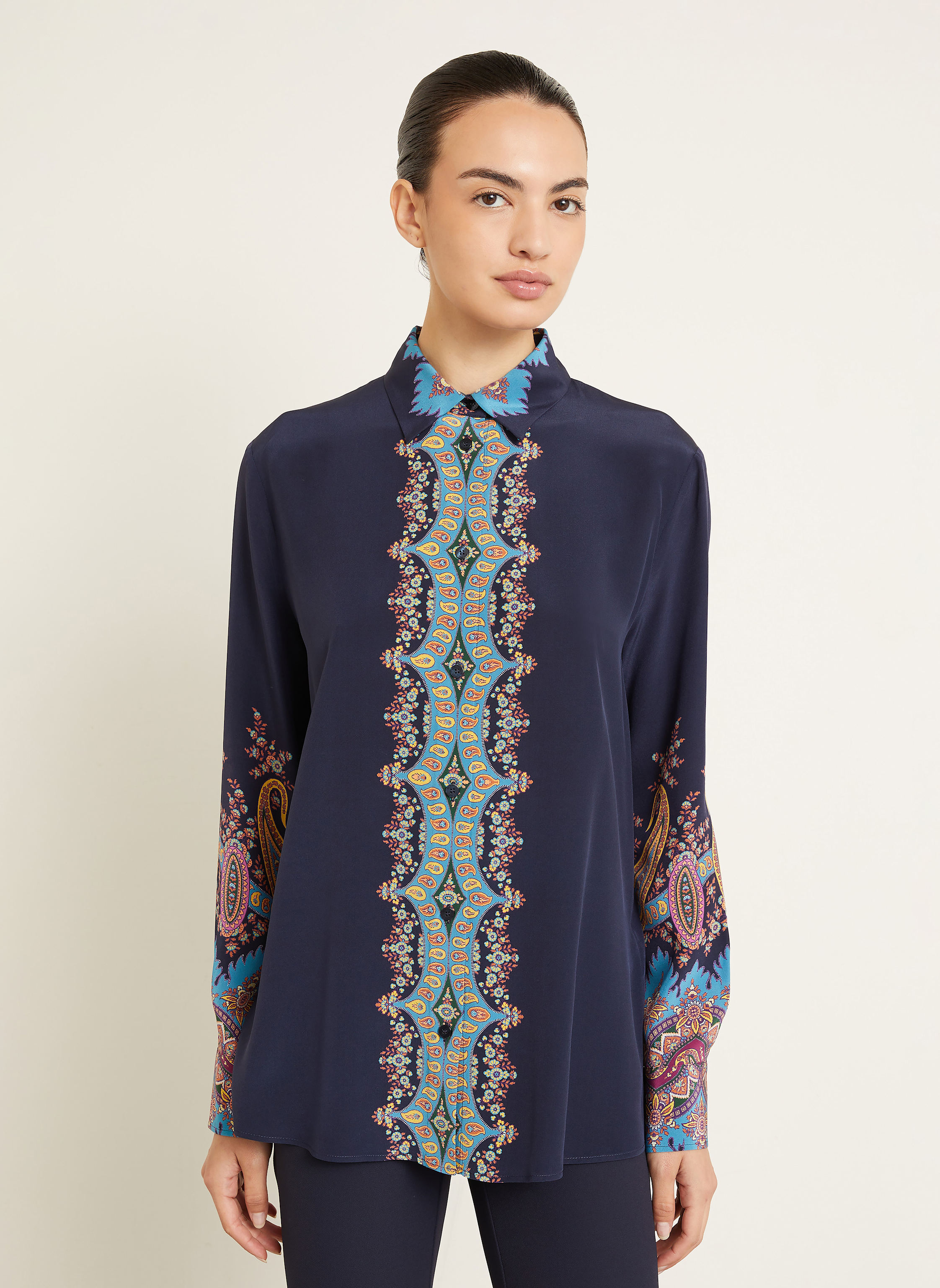 Thumbnail - Etro Hemdbluse Aus Seide blau