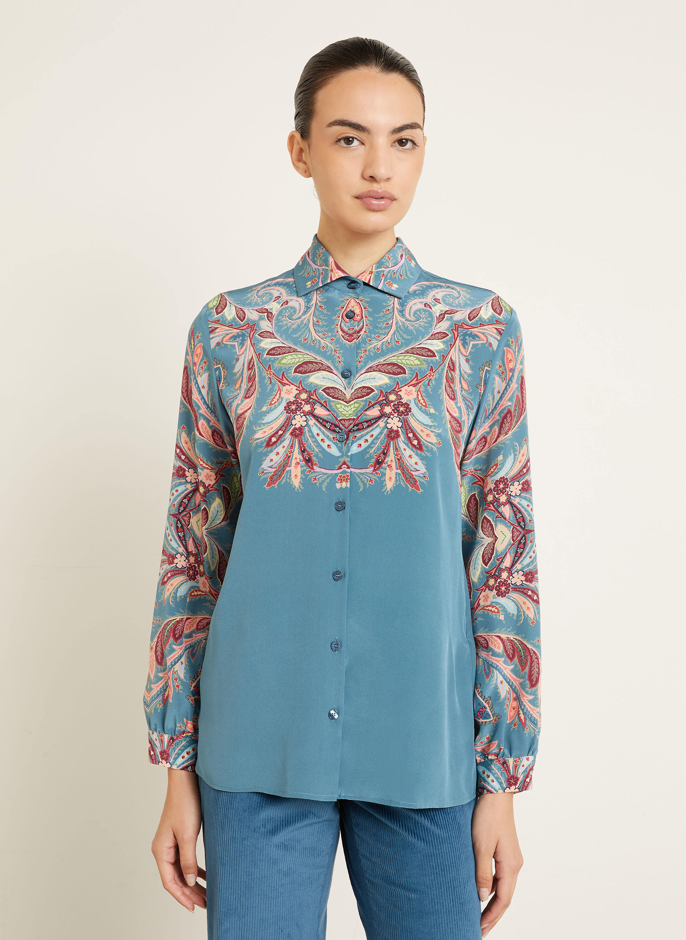 Thumbnail - Etro Hemdbluse Aus Seide blau