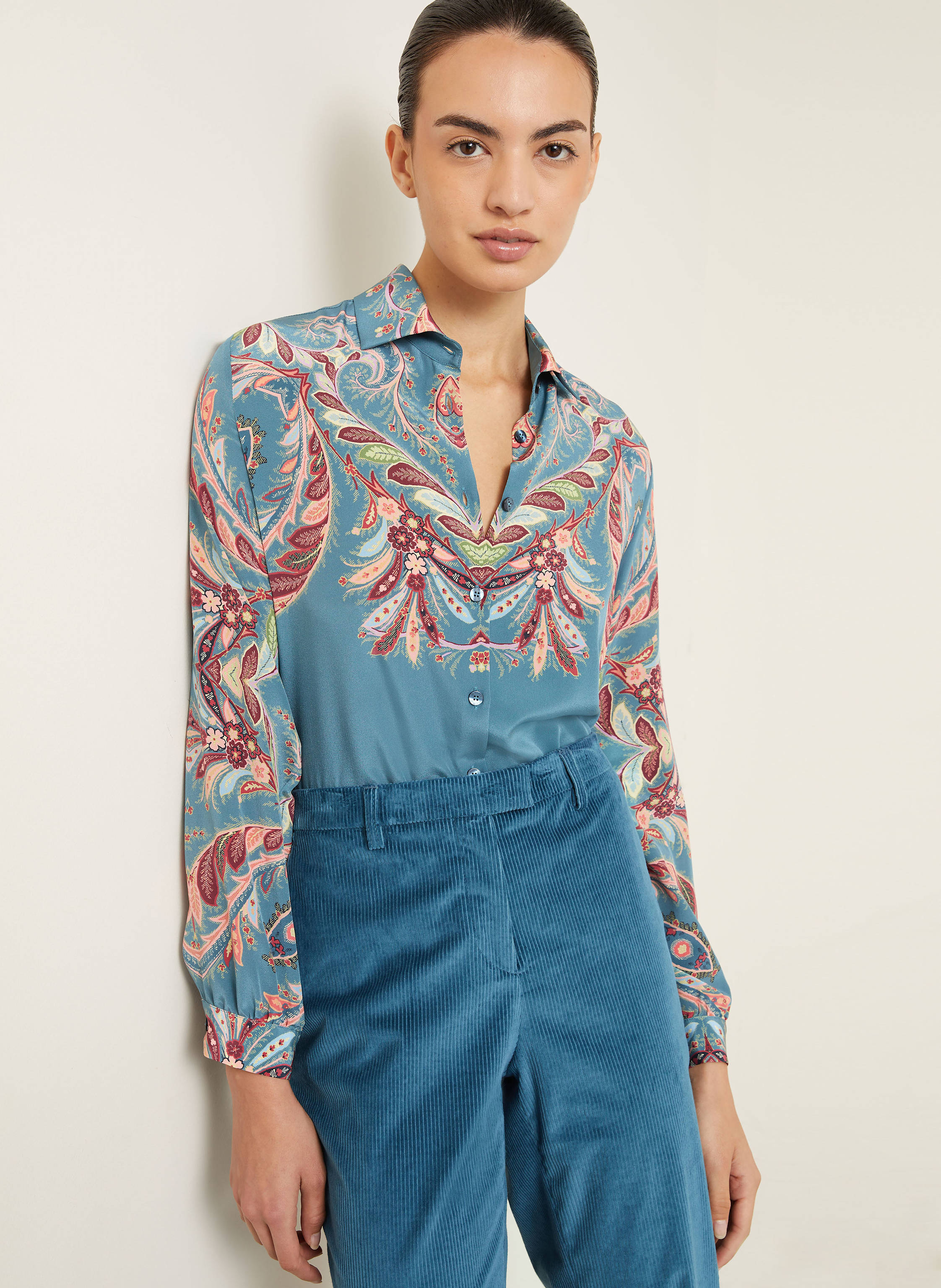 Thumbnail - Etro Hemdbluse Aus Seide blau