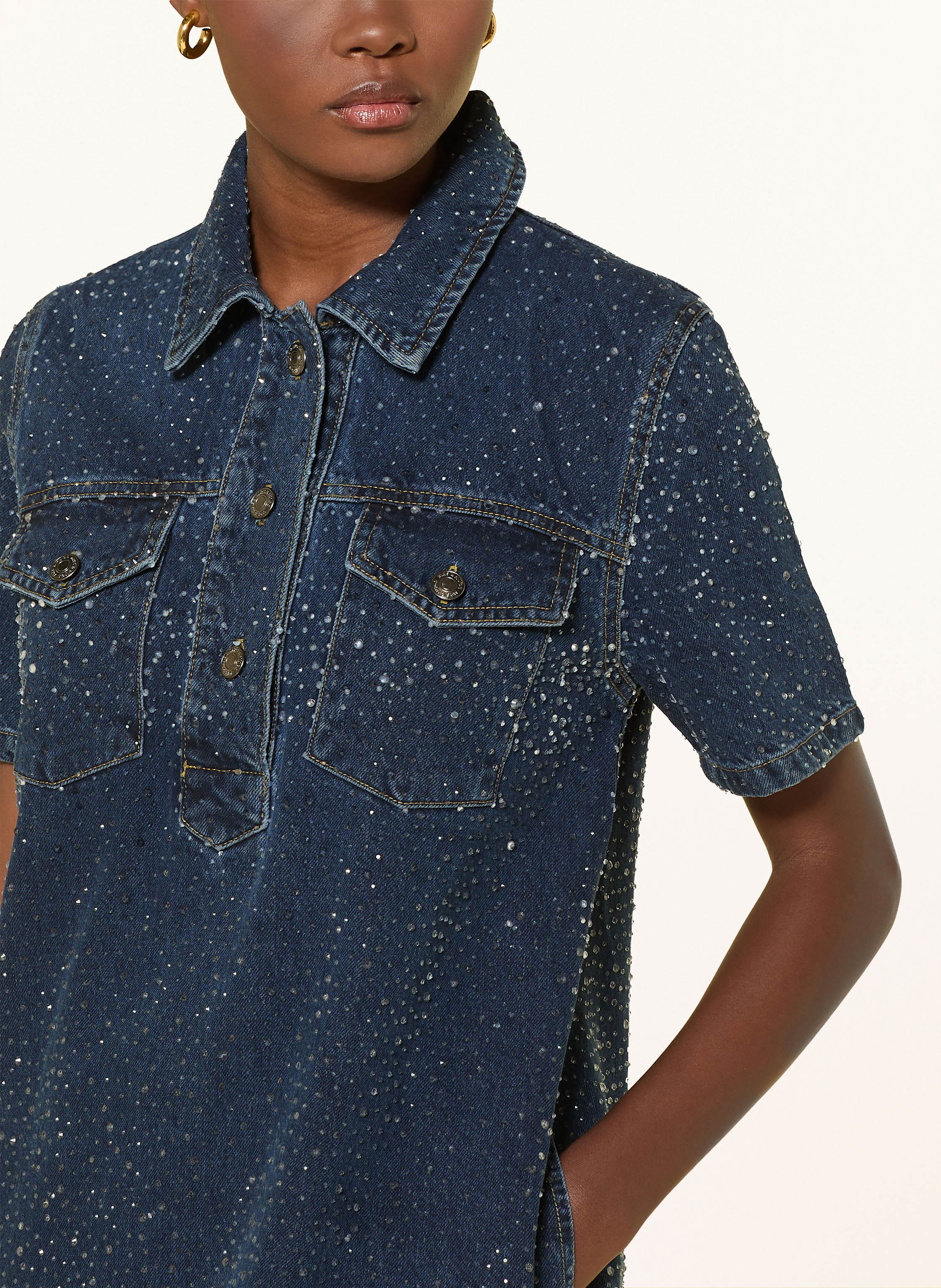 Thumbnail - Mrs & Hugs Jeanskleid Mit Schmucksteinen blau