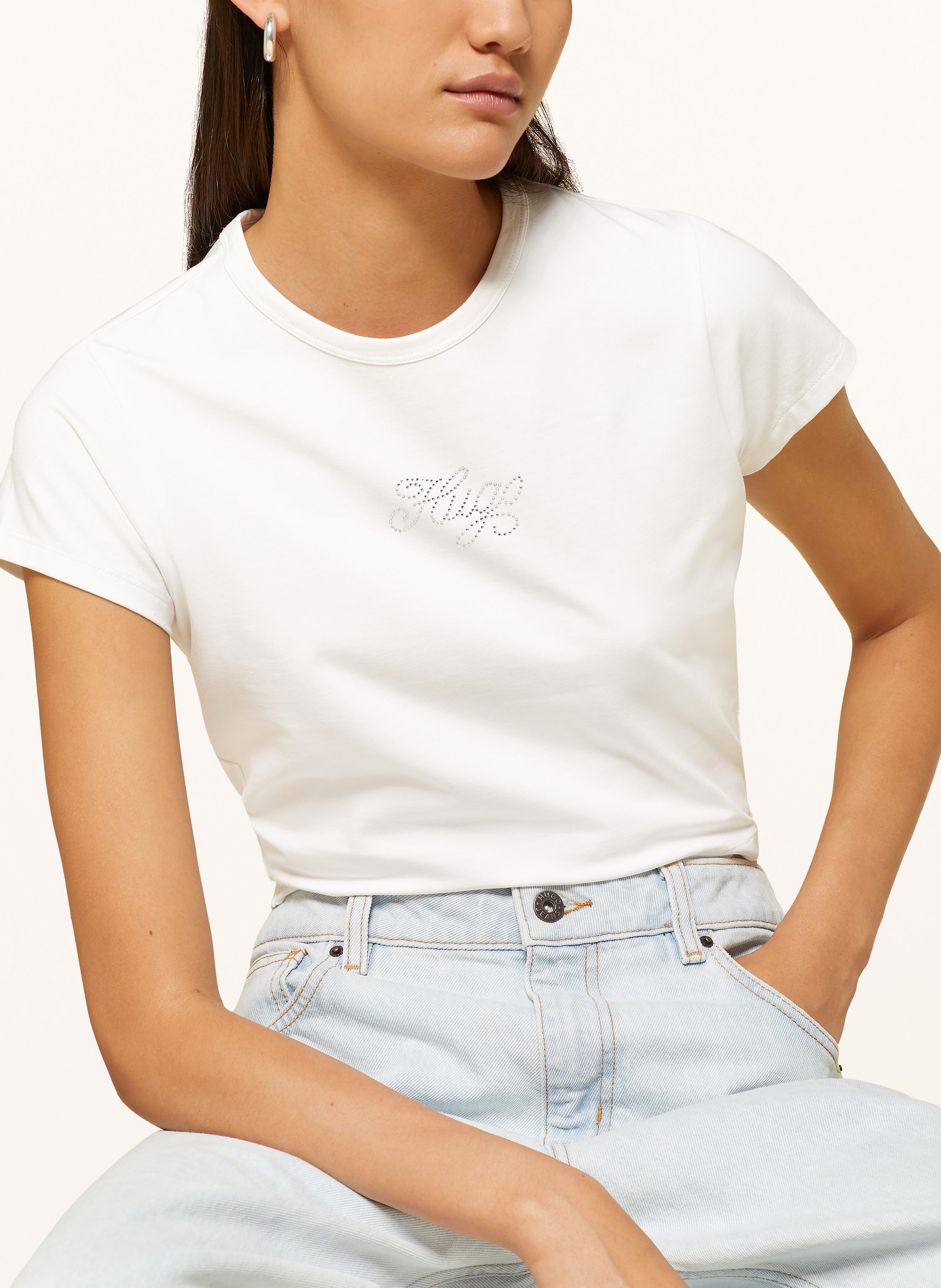 Thumbnail - Hugo Cropped-Shirt Dome Mit Schmucksteinen weiss
