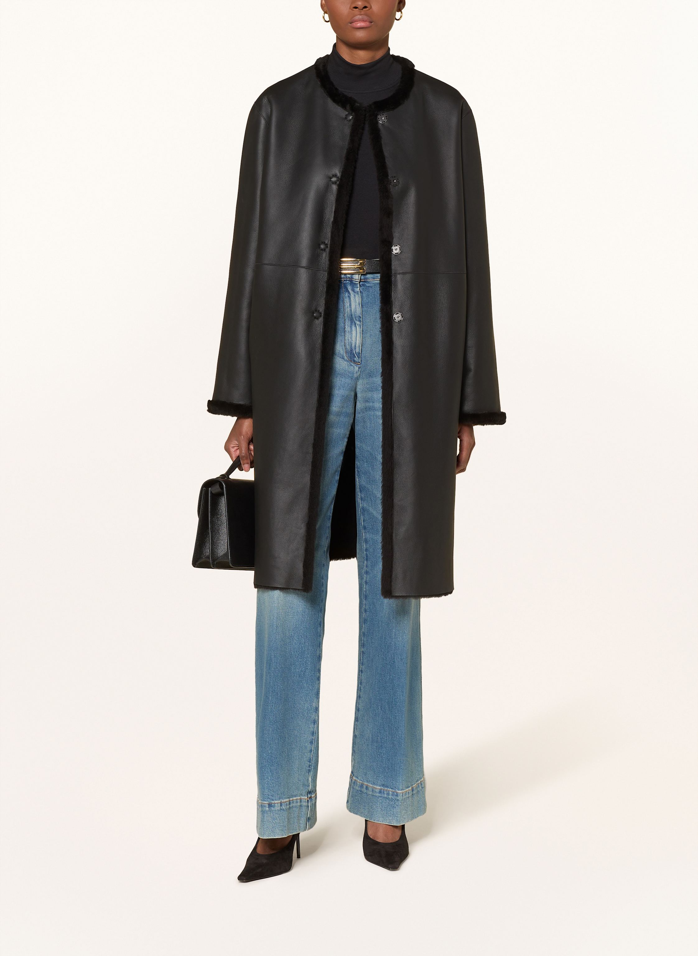 Thumbnail - Manzoni 24 Ledermantel Zum Wenden schwarz