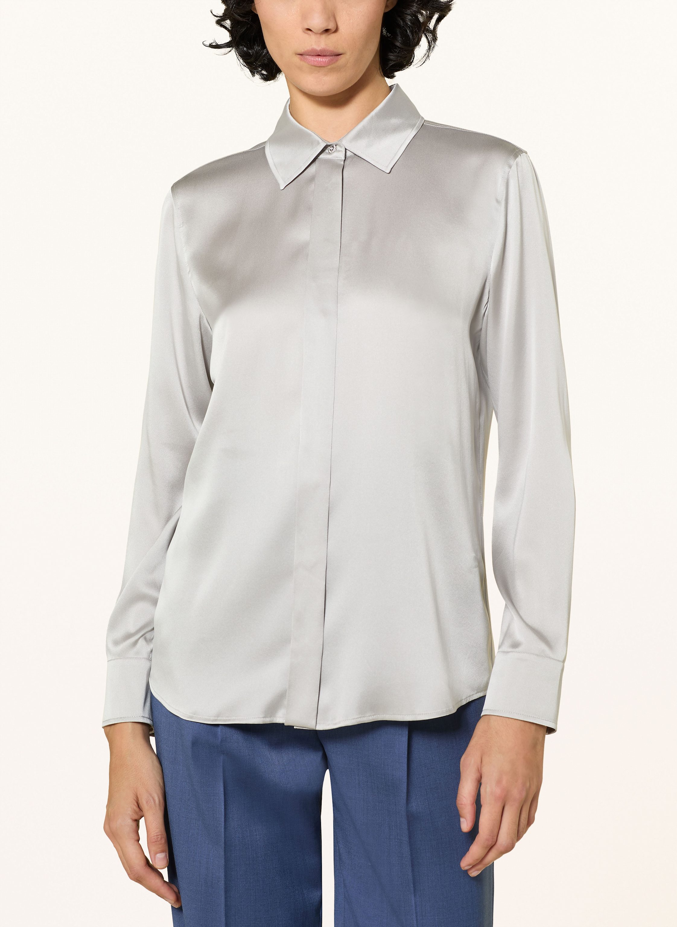 Thumbnail - Max Mara Studio Hemdbluse Aus Seide Mit Schmucksteinen grau