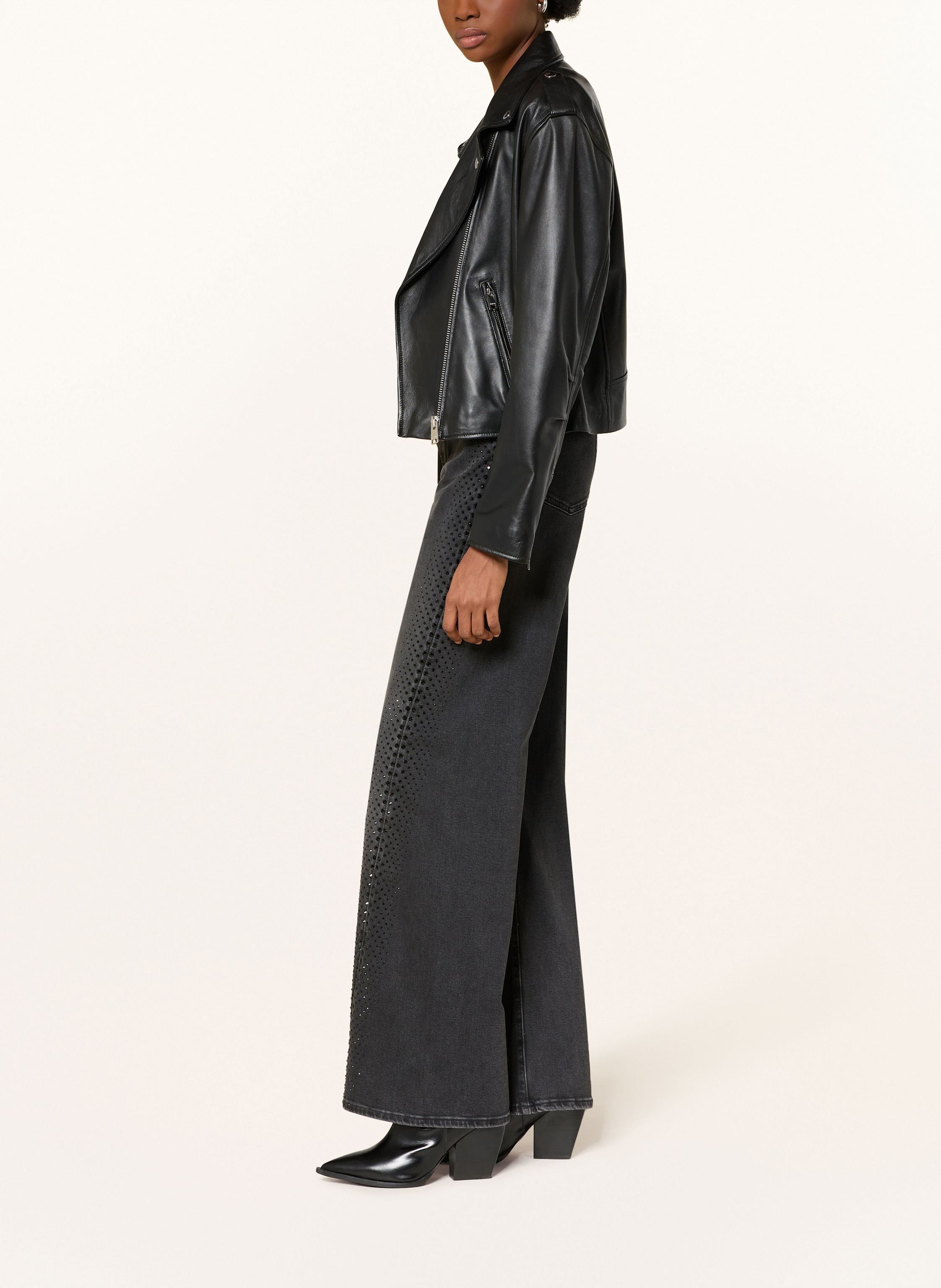 Thumbnail - 7 For All Mankind Wide Leg Jeans Twisted Lotta Mit Schmucksteinen schwarz