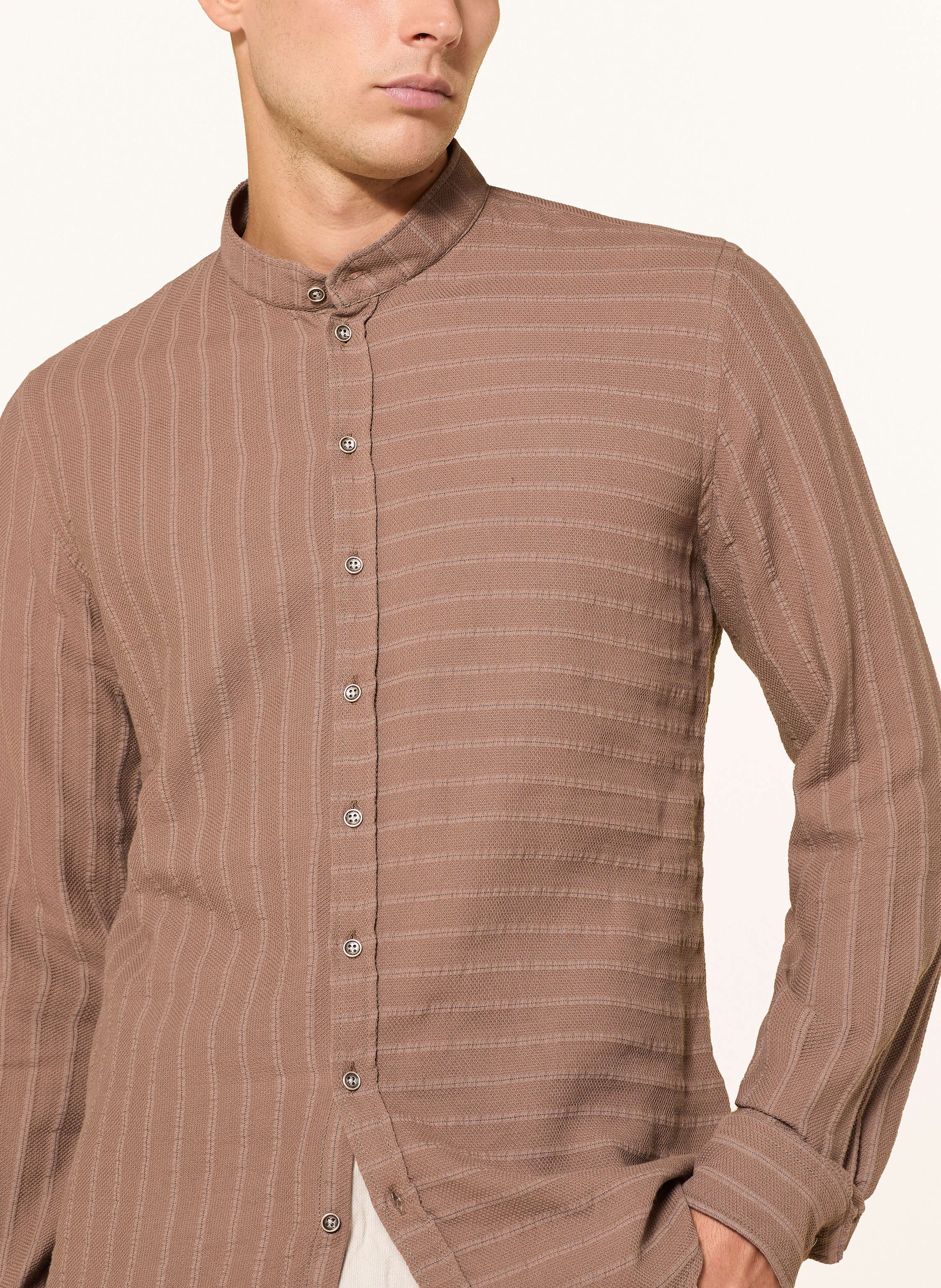 Thumbnail - q1 Manufaktur Hemd Extra Slim Fit Mit Stehkragen braun