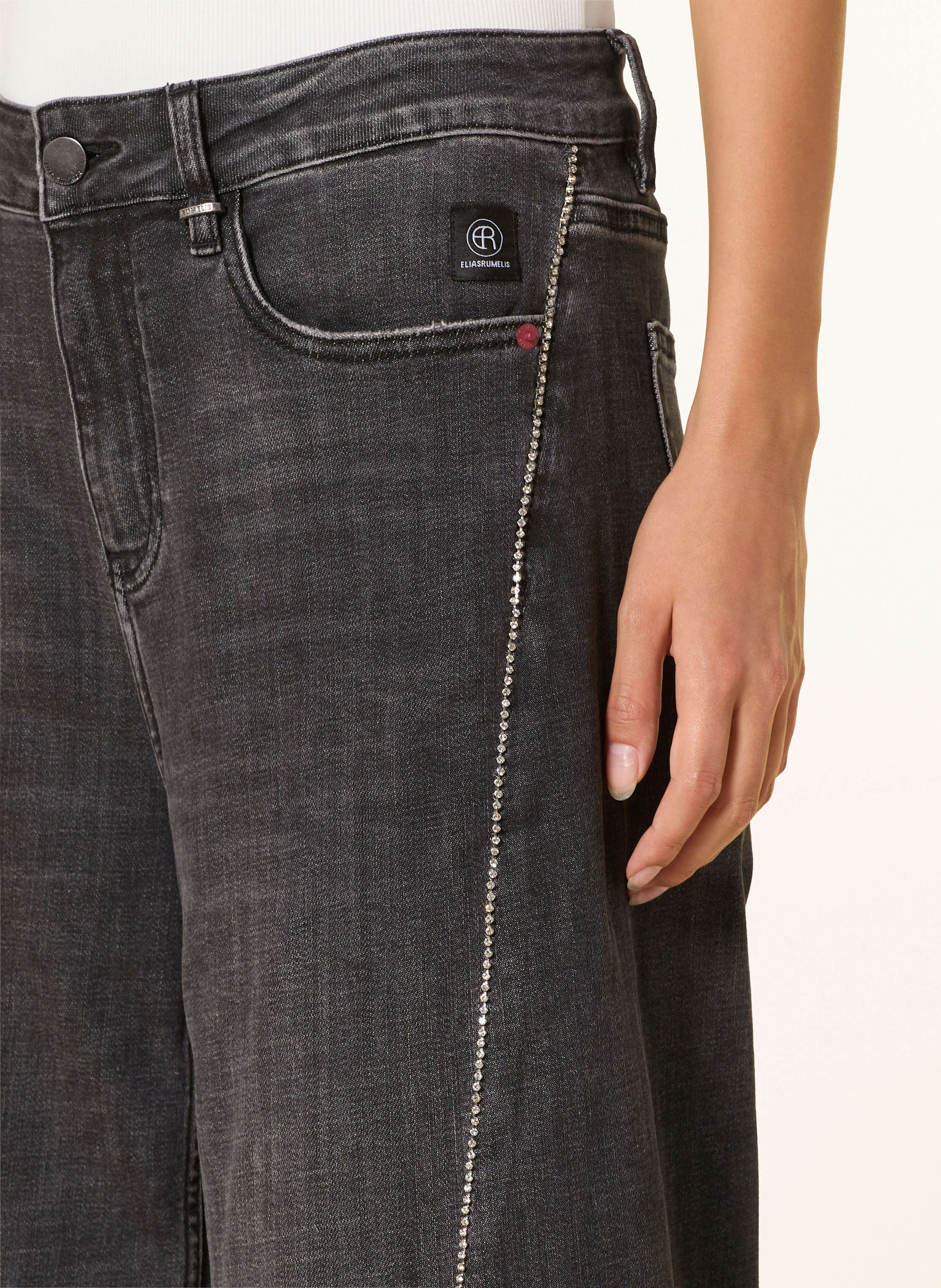 Thumbnail - Elias Rumelis Wide Leg Jeans Alina Glam Mit Schmucksteinen schwarz