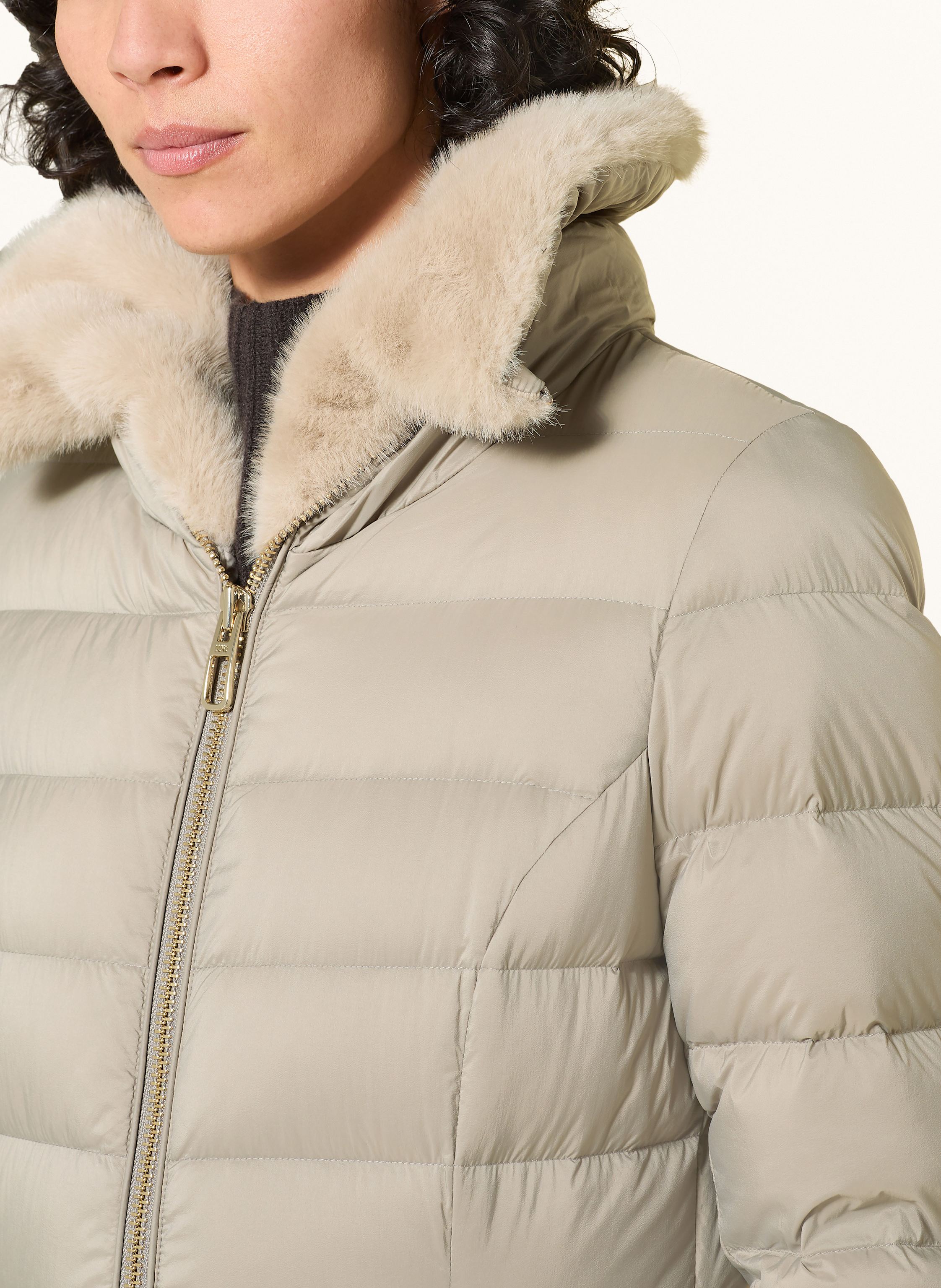 Thumbnail - Duno Daunenmantel Melrose Mit Kunstfell beige