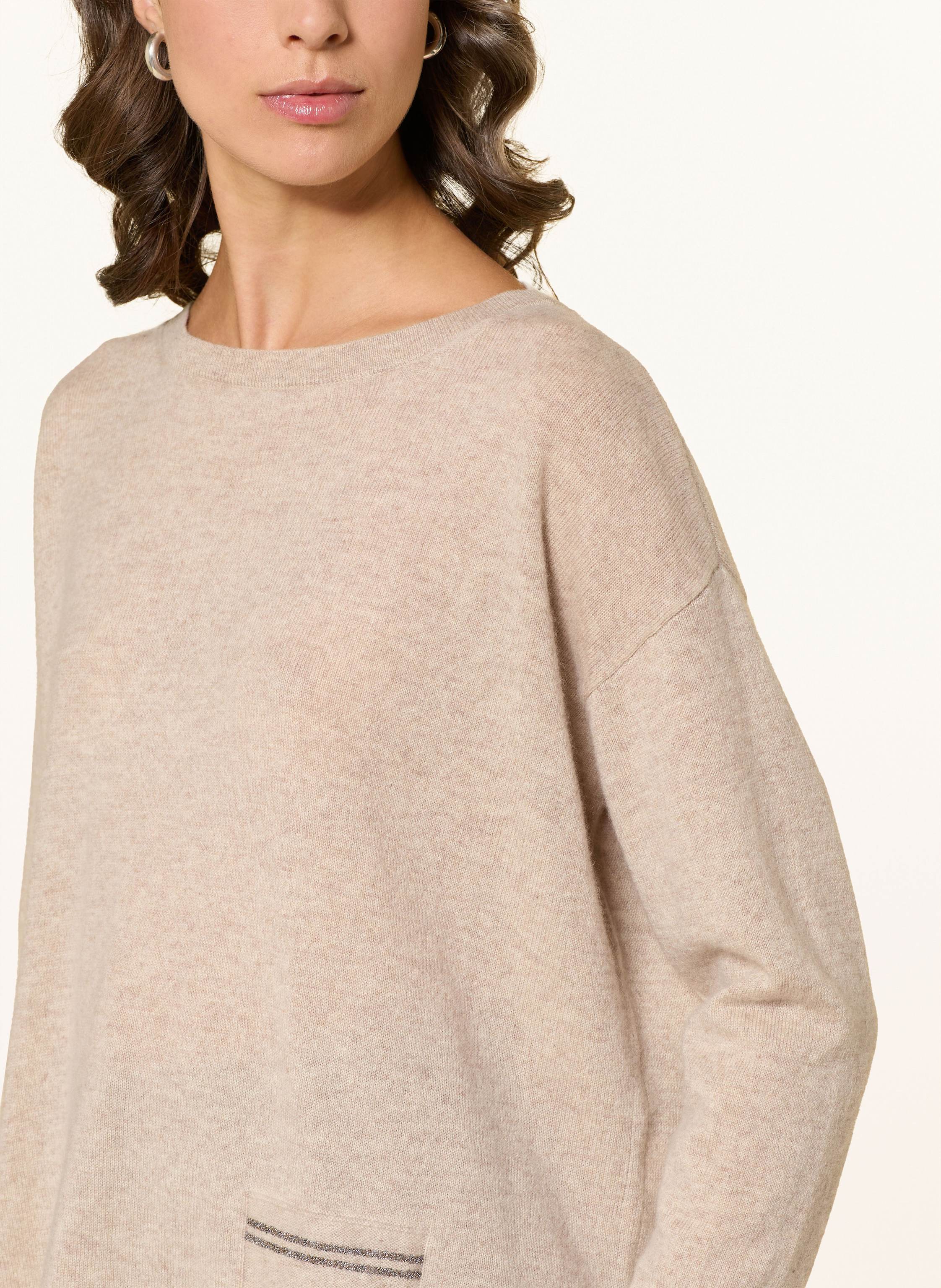Thumbnail - Hemisphere Cashmere-Pullover Mit Schmucksteinen beige