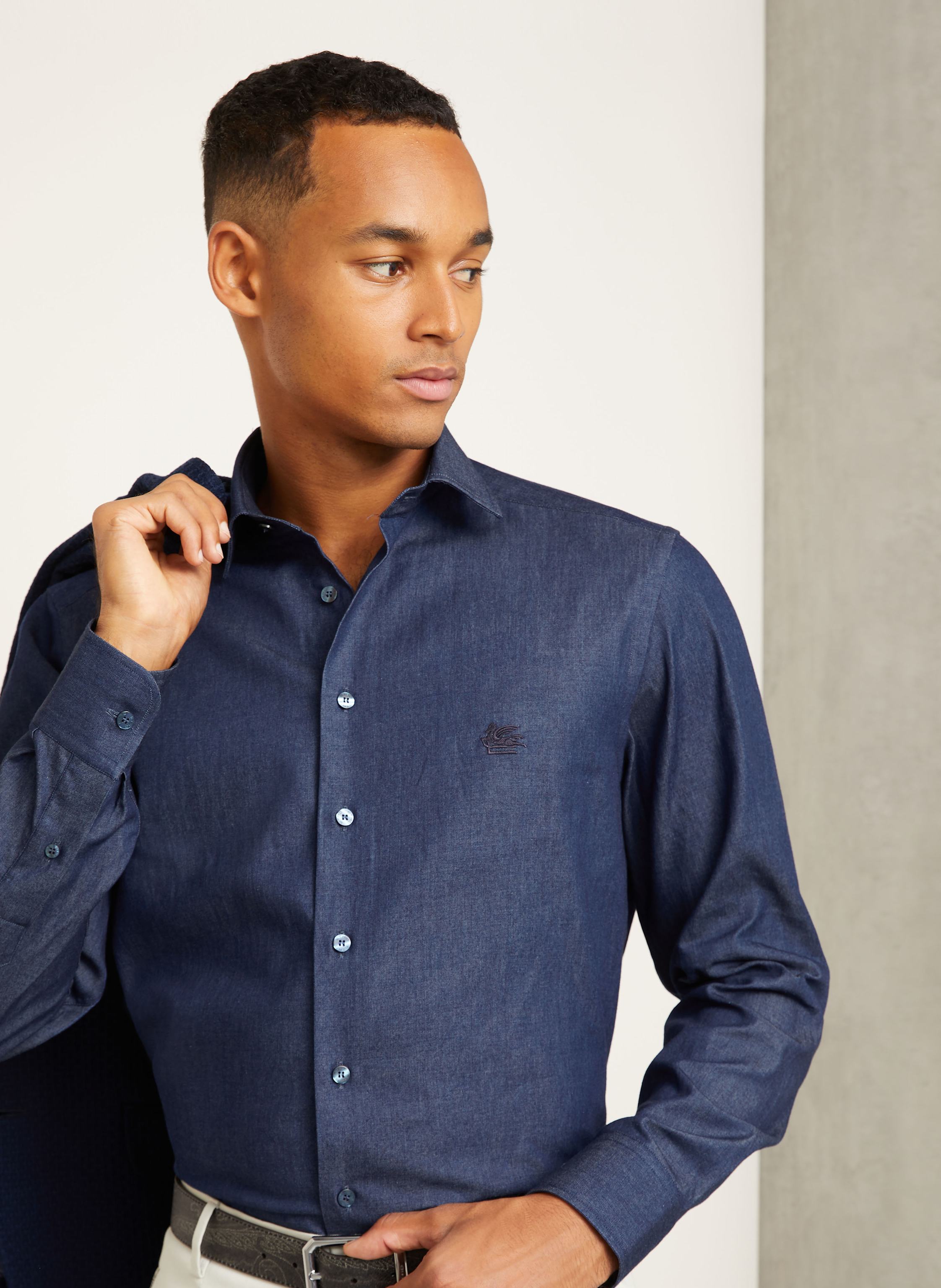 Thumbnail - Etro Hemd Regular Fit In Jeansoptik blau