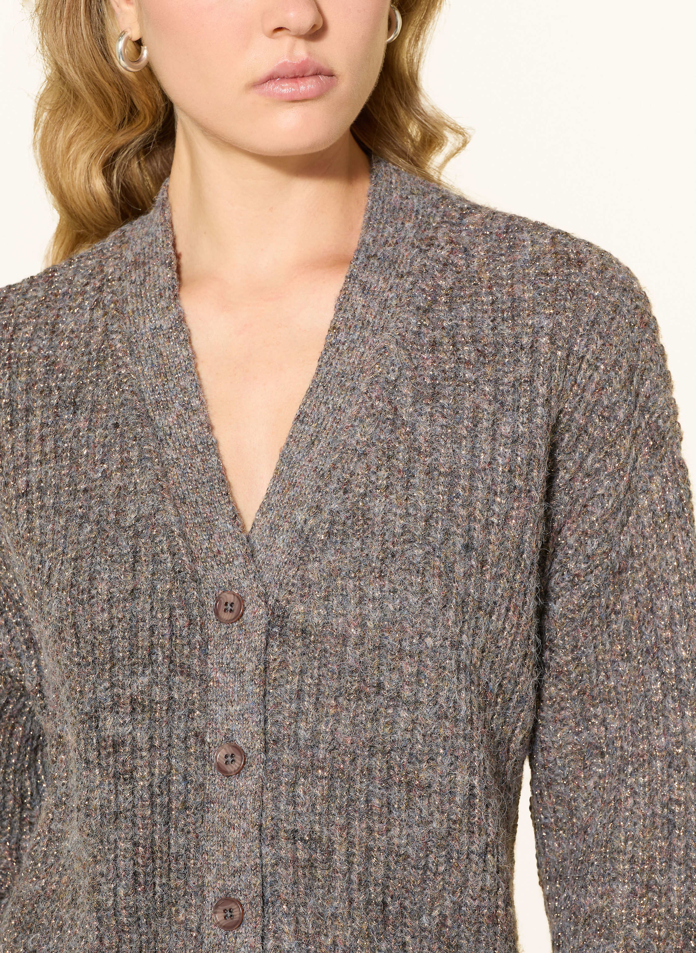 Thumbnail - Cartoon Strickjacke Mit Glitzergarn beige