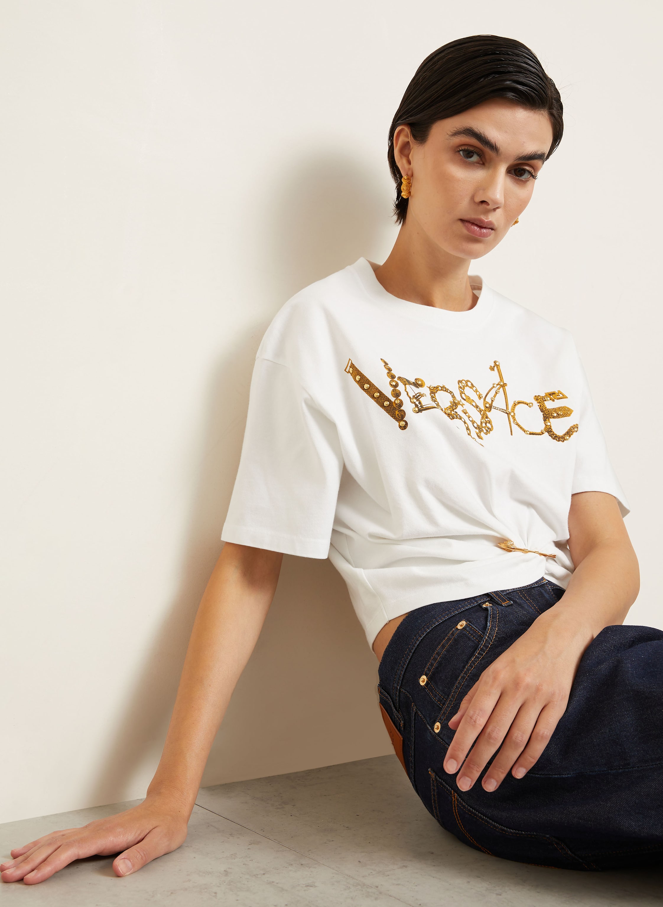 Thumbnail - Versace T-Shirt Mit Nieten weiss