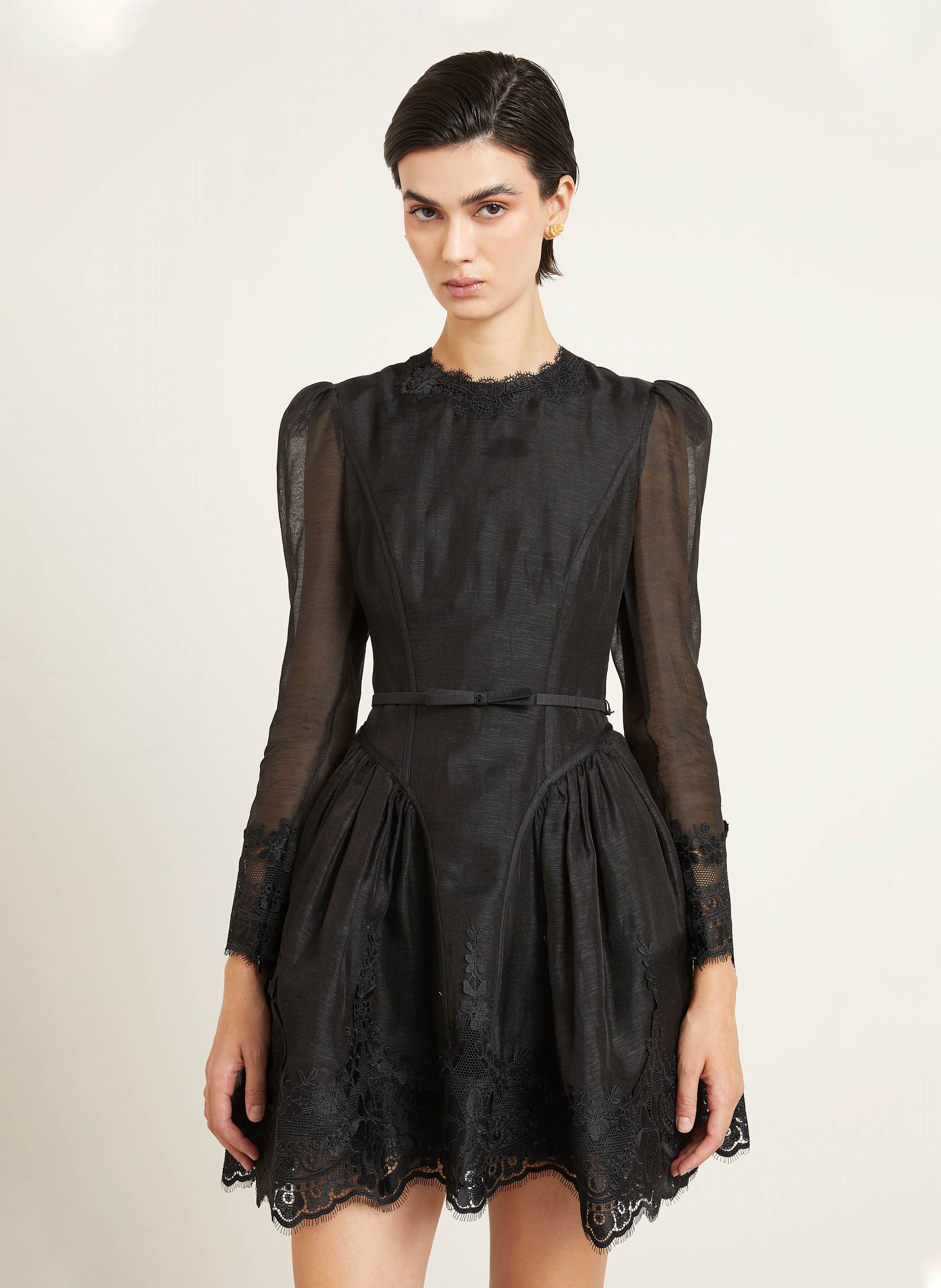 Thumbnail - Zimmermann Cocktailkleid Hypnotic Mit Leinen Und Seide schwarz