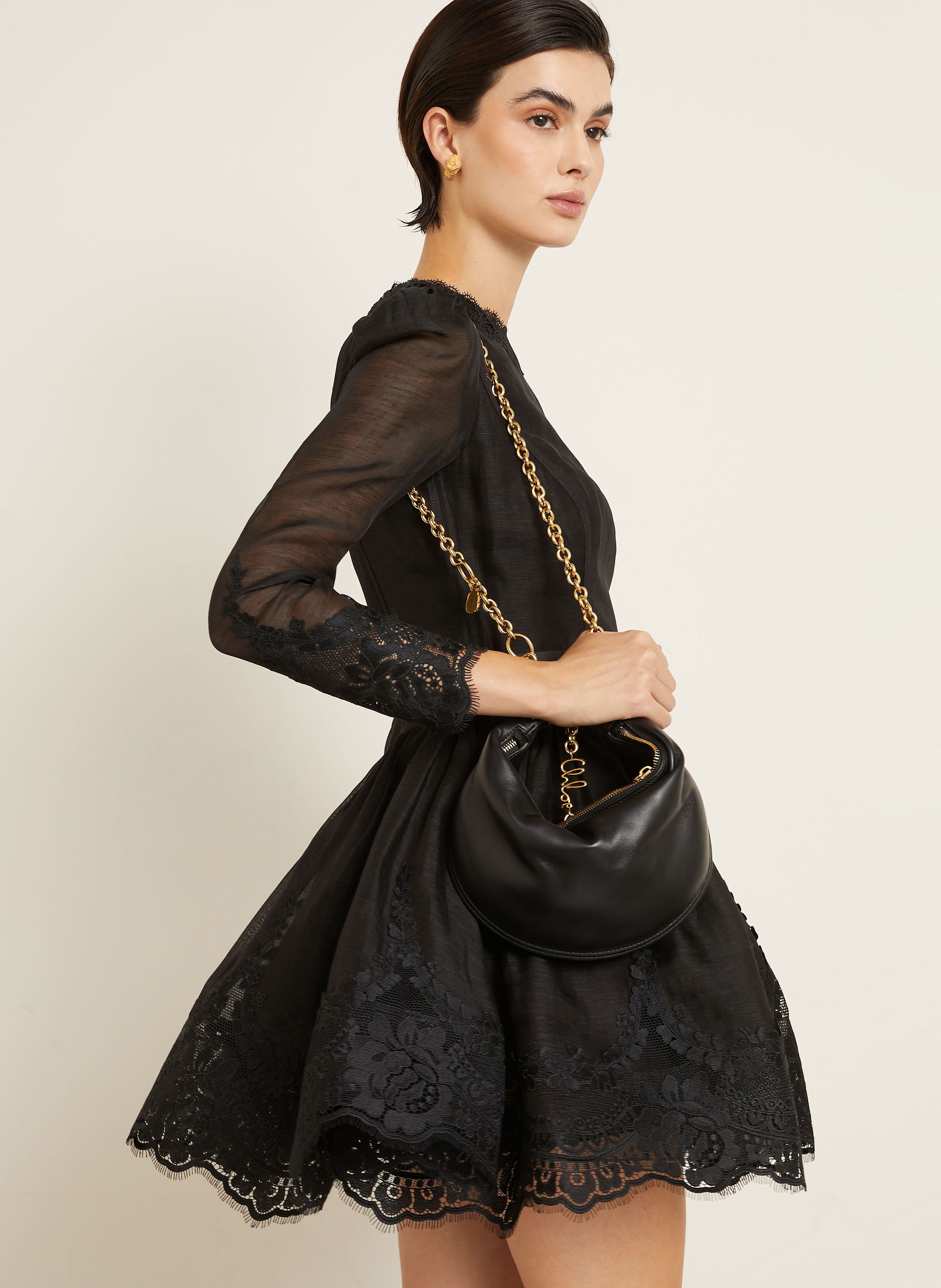 Thumbnail - Zimmermann Cocktailkleid Hypnotic Mit Leinen Und Seide schwarz