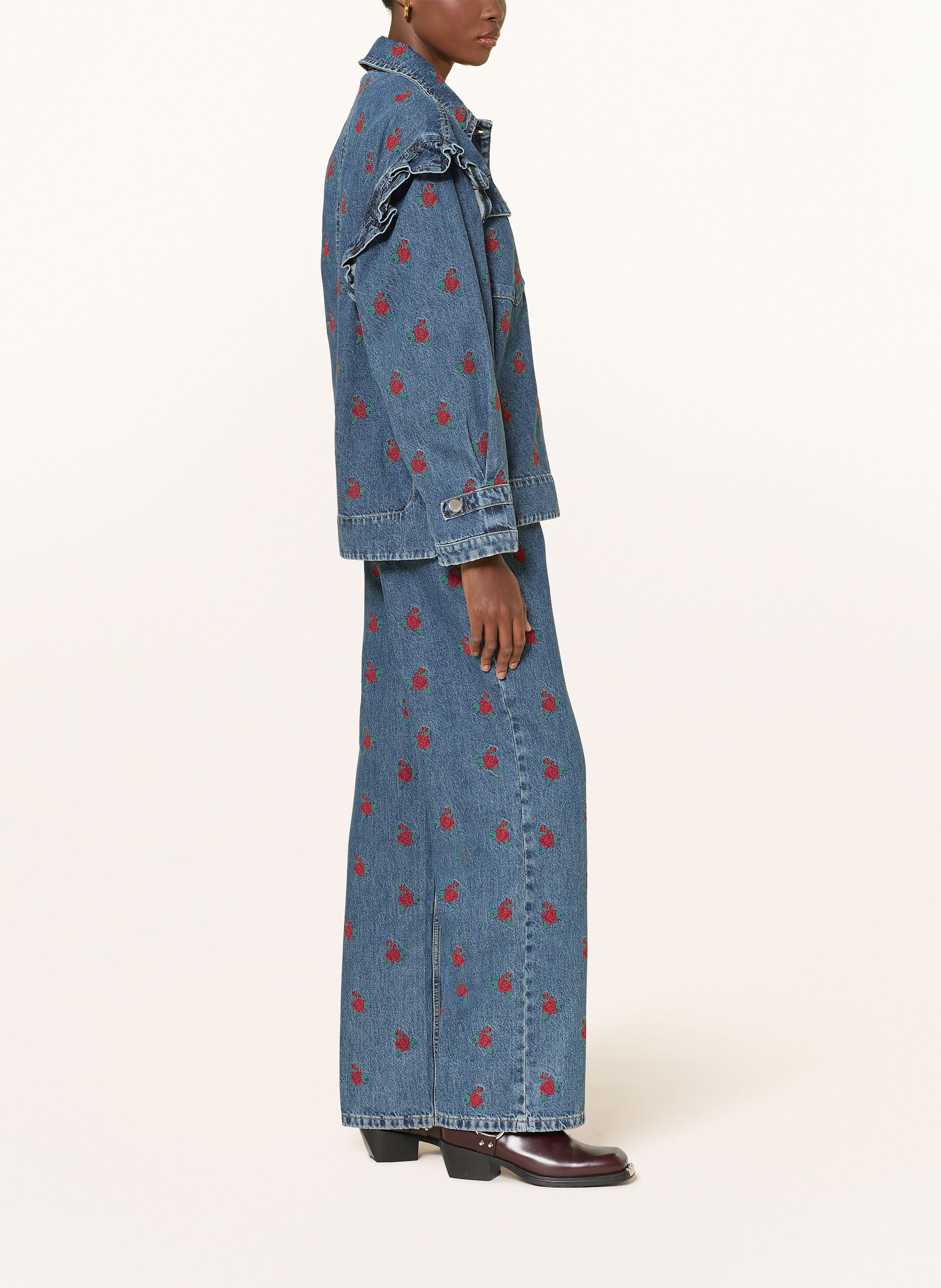 Thumbnail - Farm Rio Straight Jeans Flower Embroidered blau