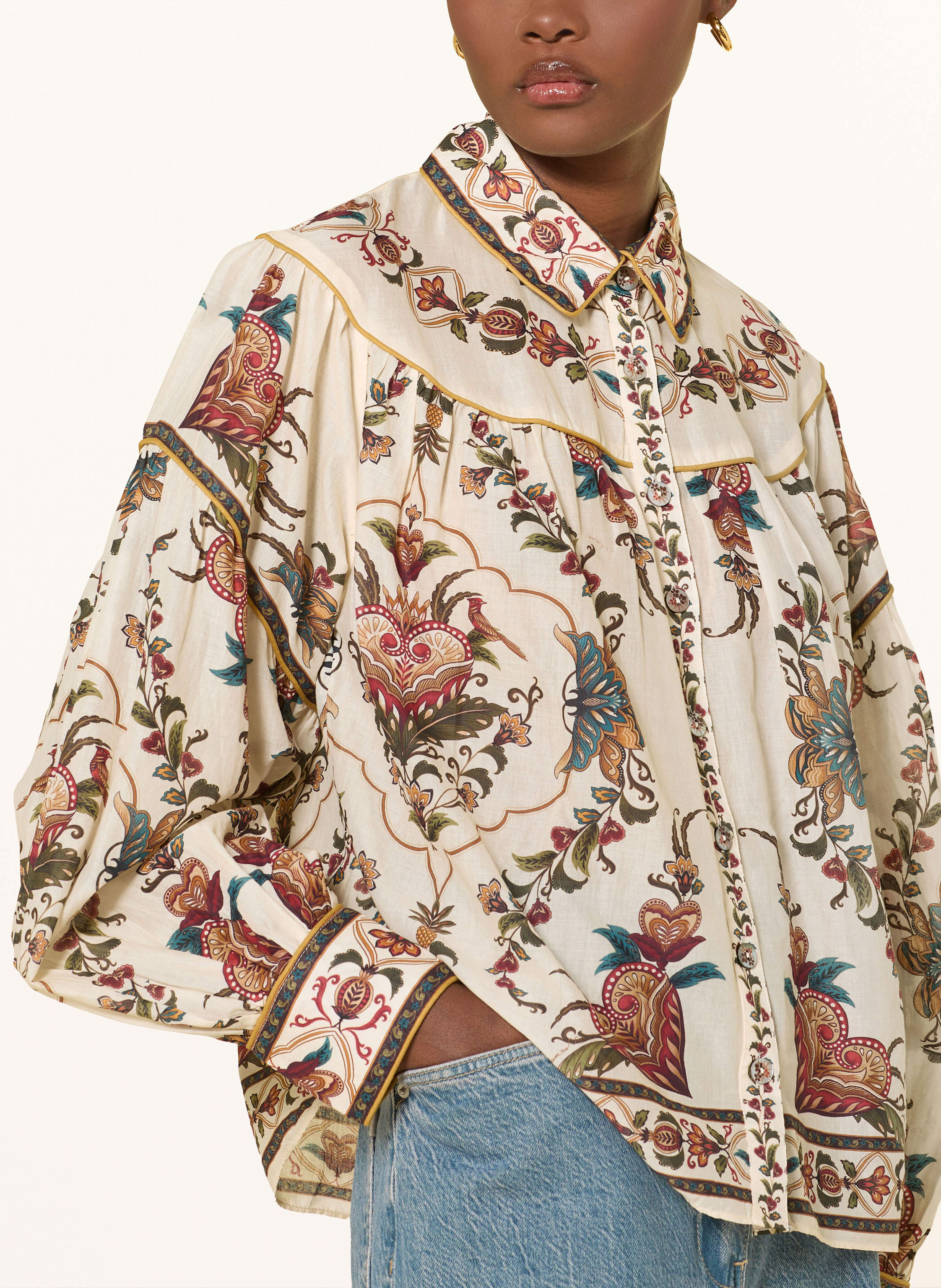 Thumbnail - Farm Rio Hemdbluse Majestic Hearts beige