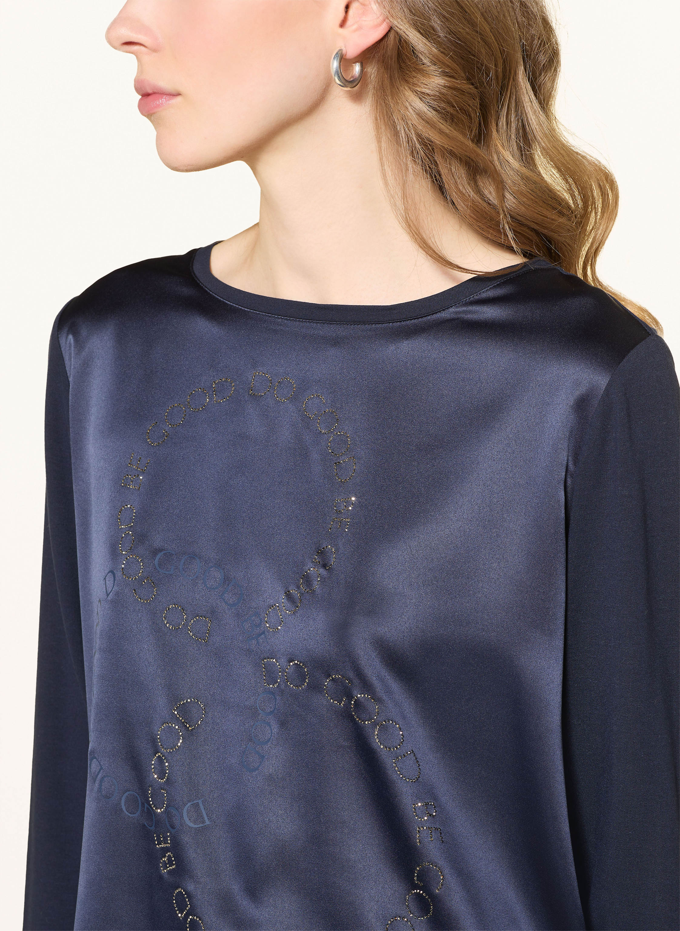 Thumbnail - Monari Longsleeve Im Materialmix Mit Schmucksteinen blau