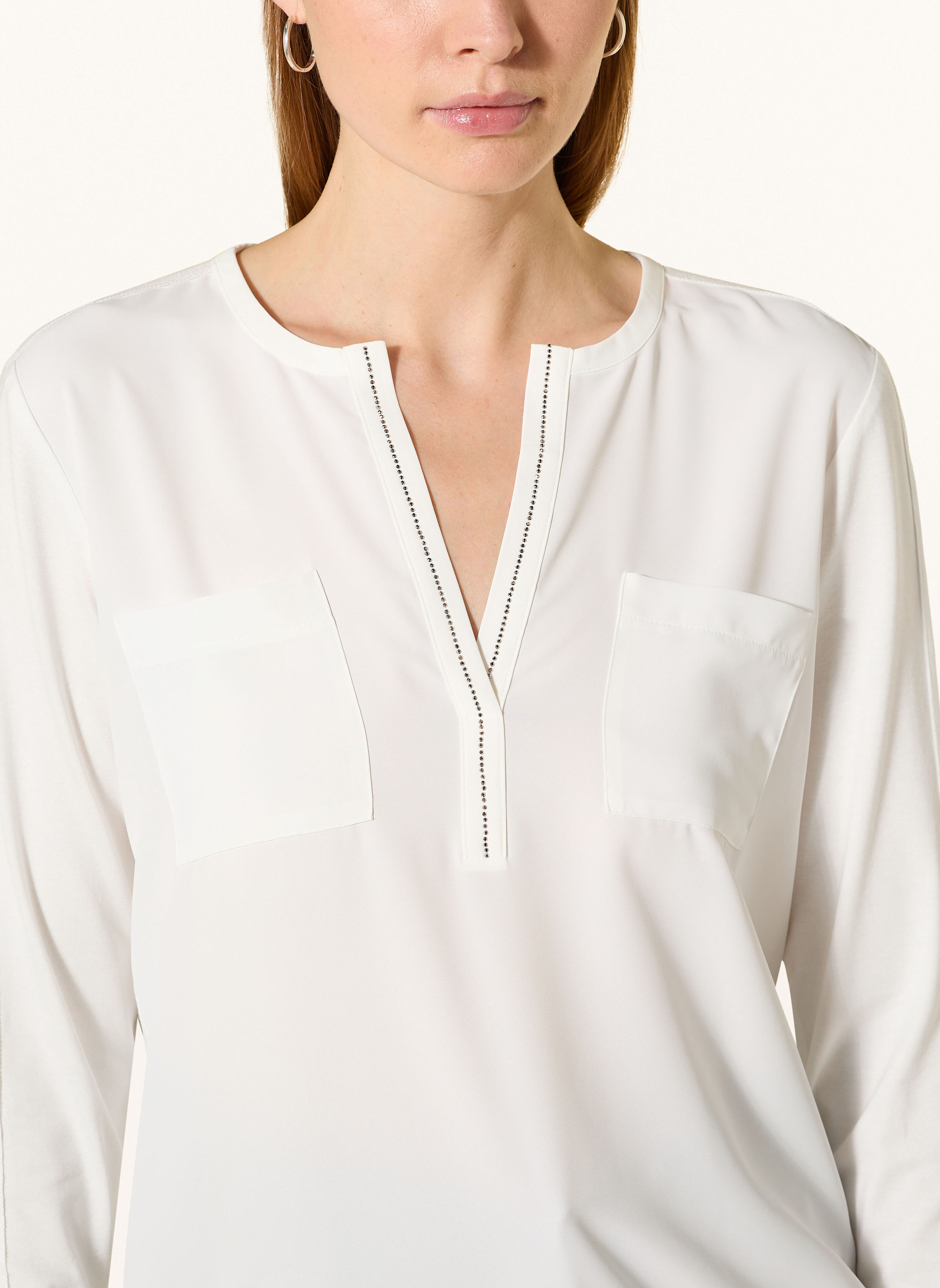 Thumbnail - Monari Blusenshirt Im Materialmix Mit Schmucksteinen weiss