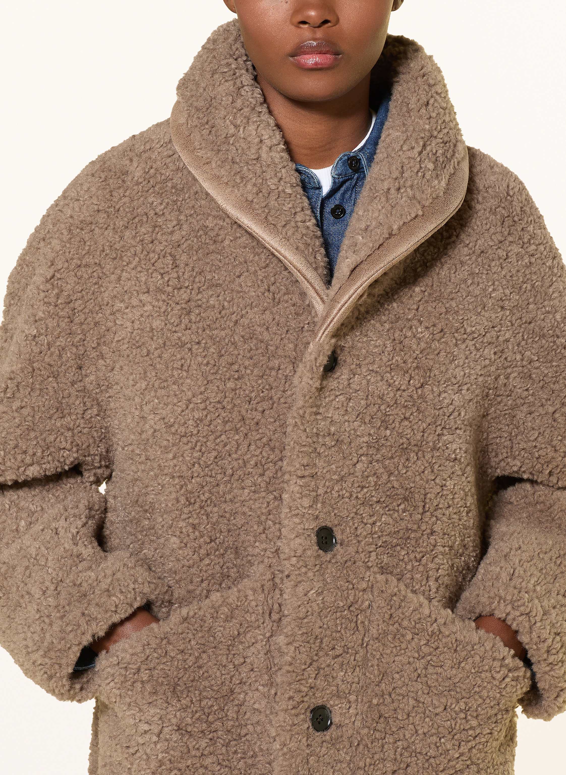 Thumbnail - Studio Ar Teddyfell-Jacke Mia In Lederoptik Und Zum Wenden braun