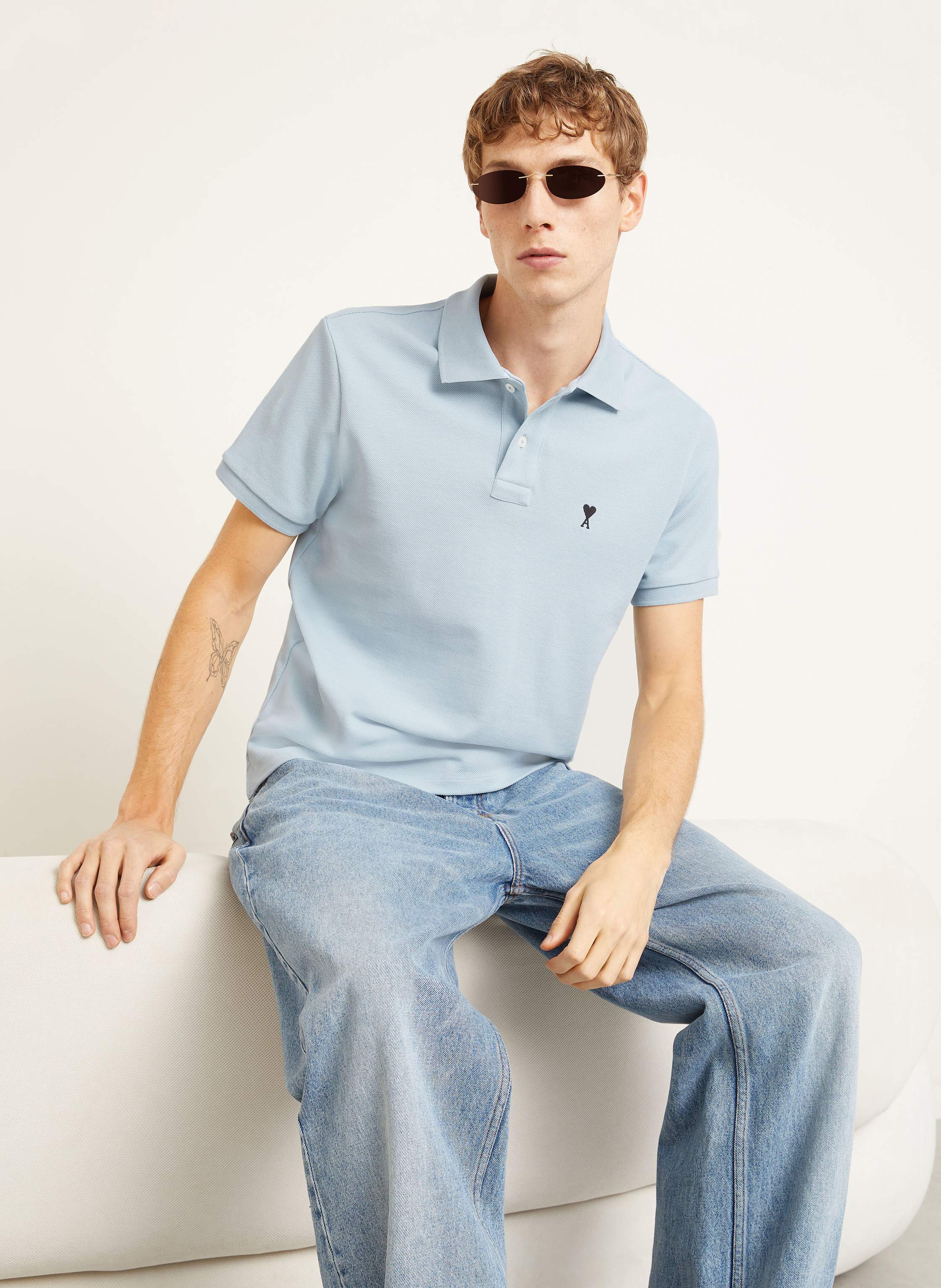 Thumbnail - Ami Paris Piqué-Poloshirt blau