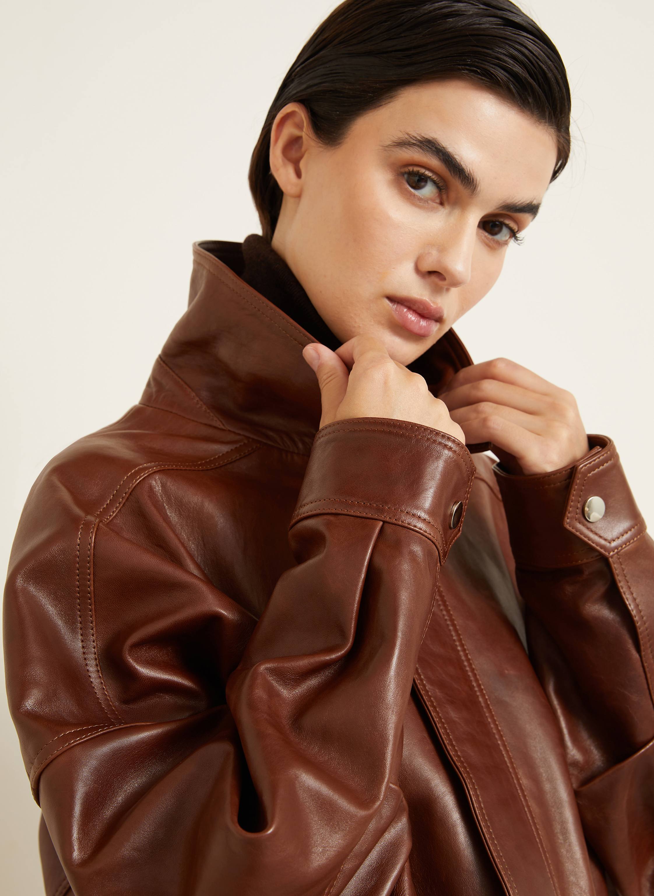 Thumbnail - Nour Hammour Lederblouson Dalma braun
