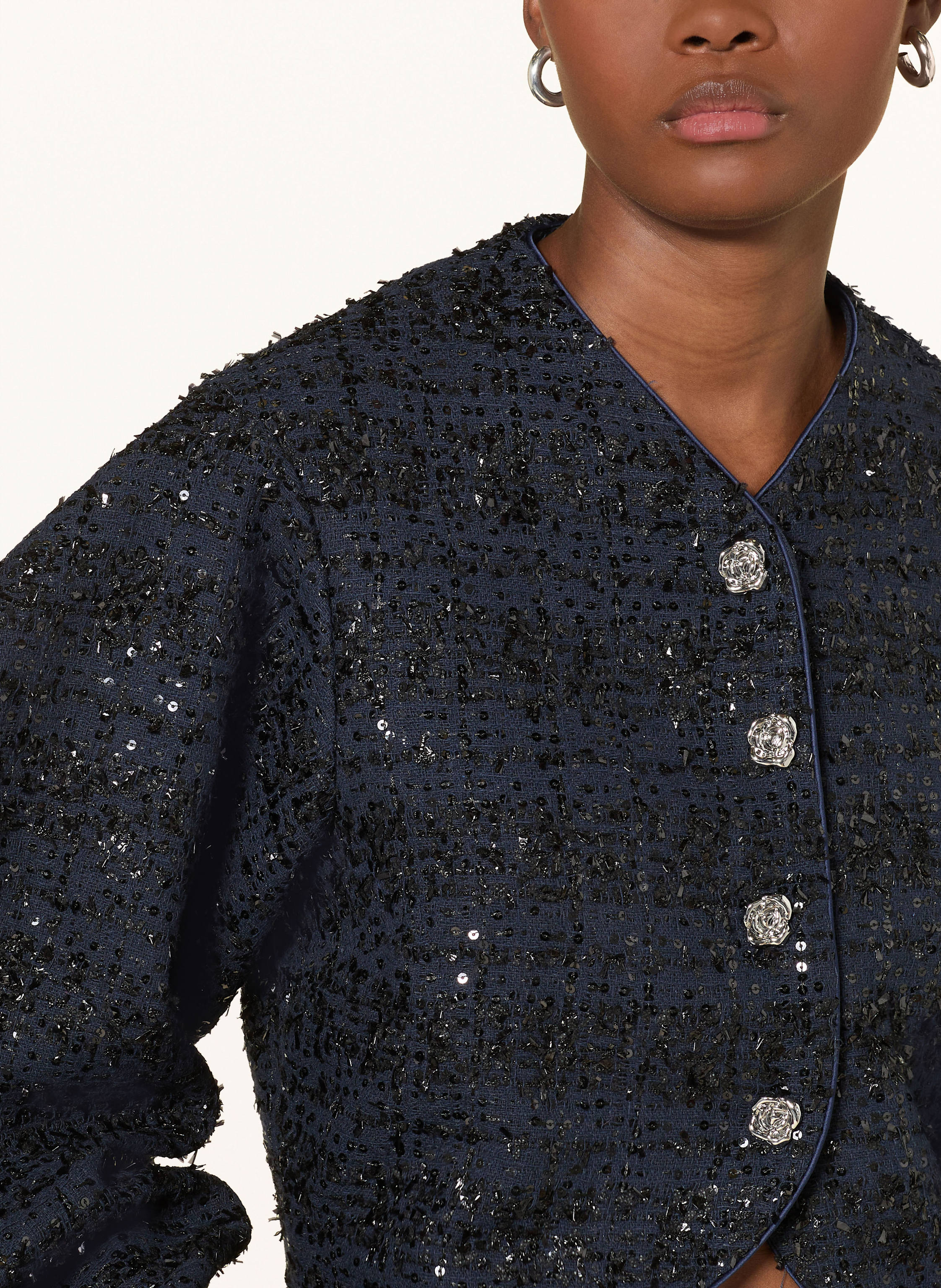 Thumbnail - Rotate Bouclé-Jacke Mit Pailletten blau