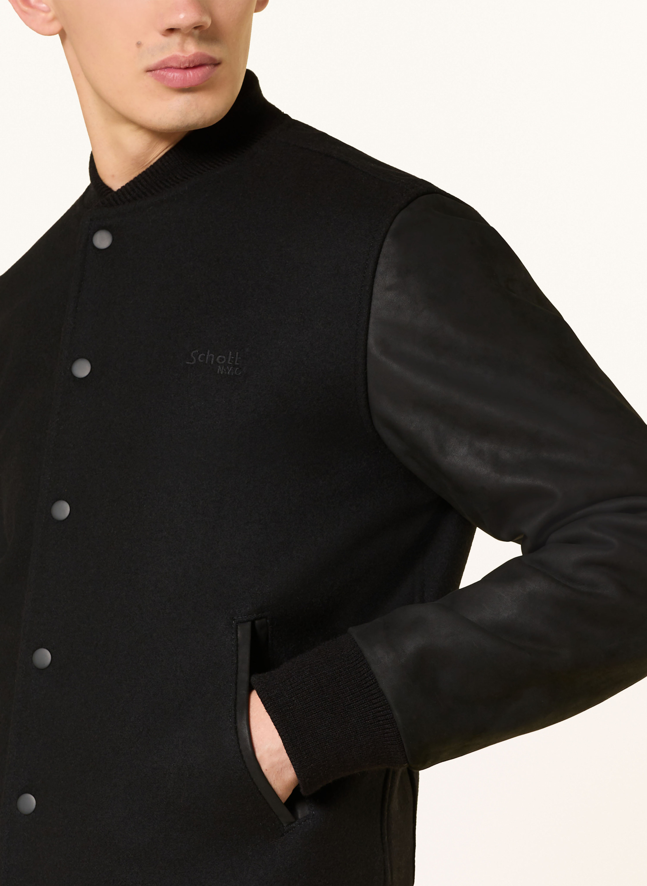 Thumbnail - Schott Nyc College-Jacke Im Materialmix schwarz