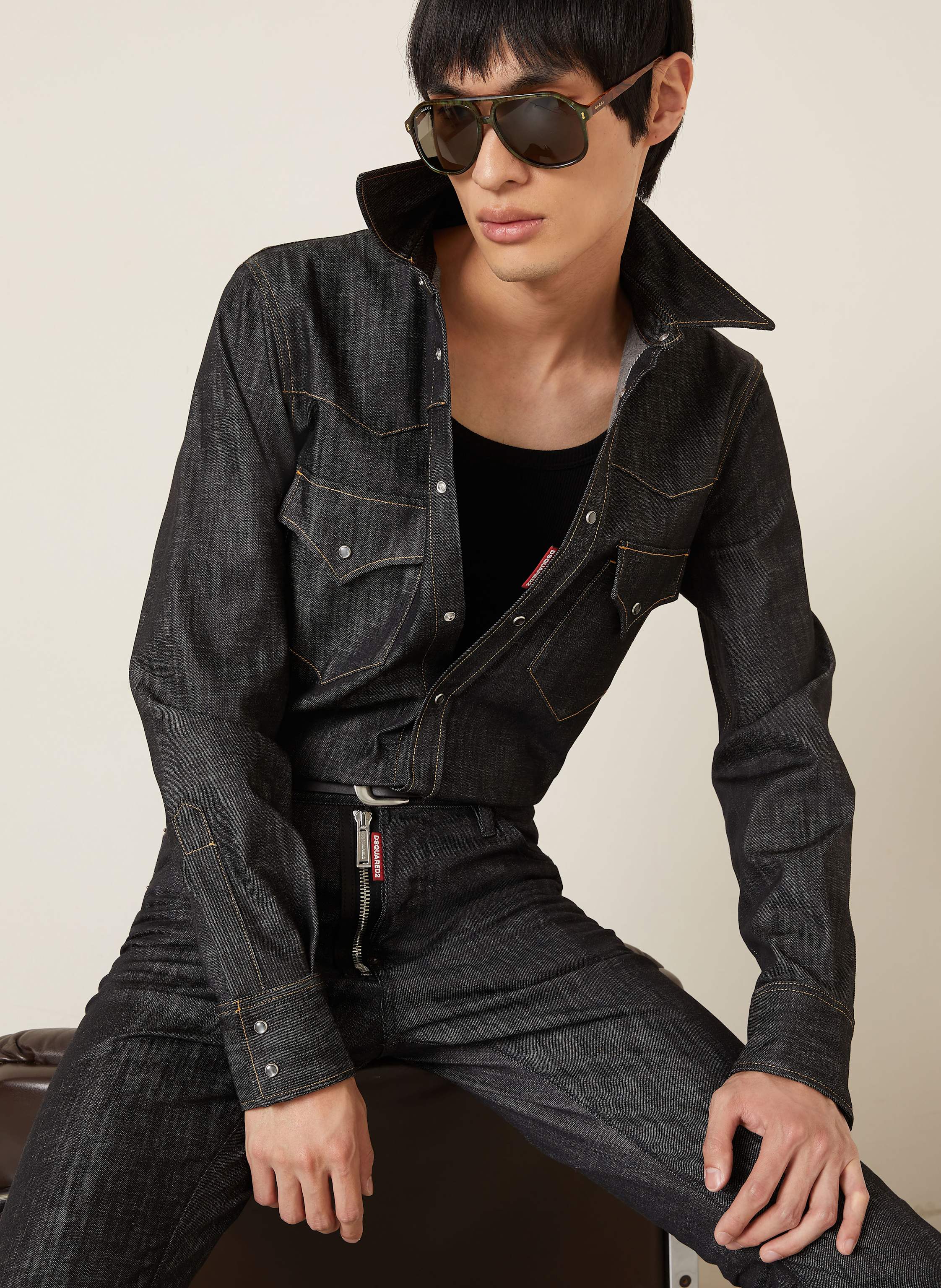 Thumbnail - dsquared2 Jeanshemd Fashion Western Slim Fit schwarz