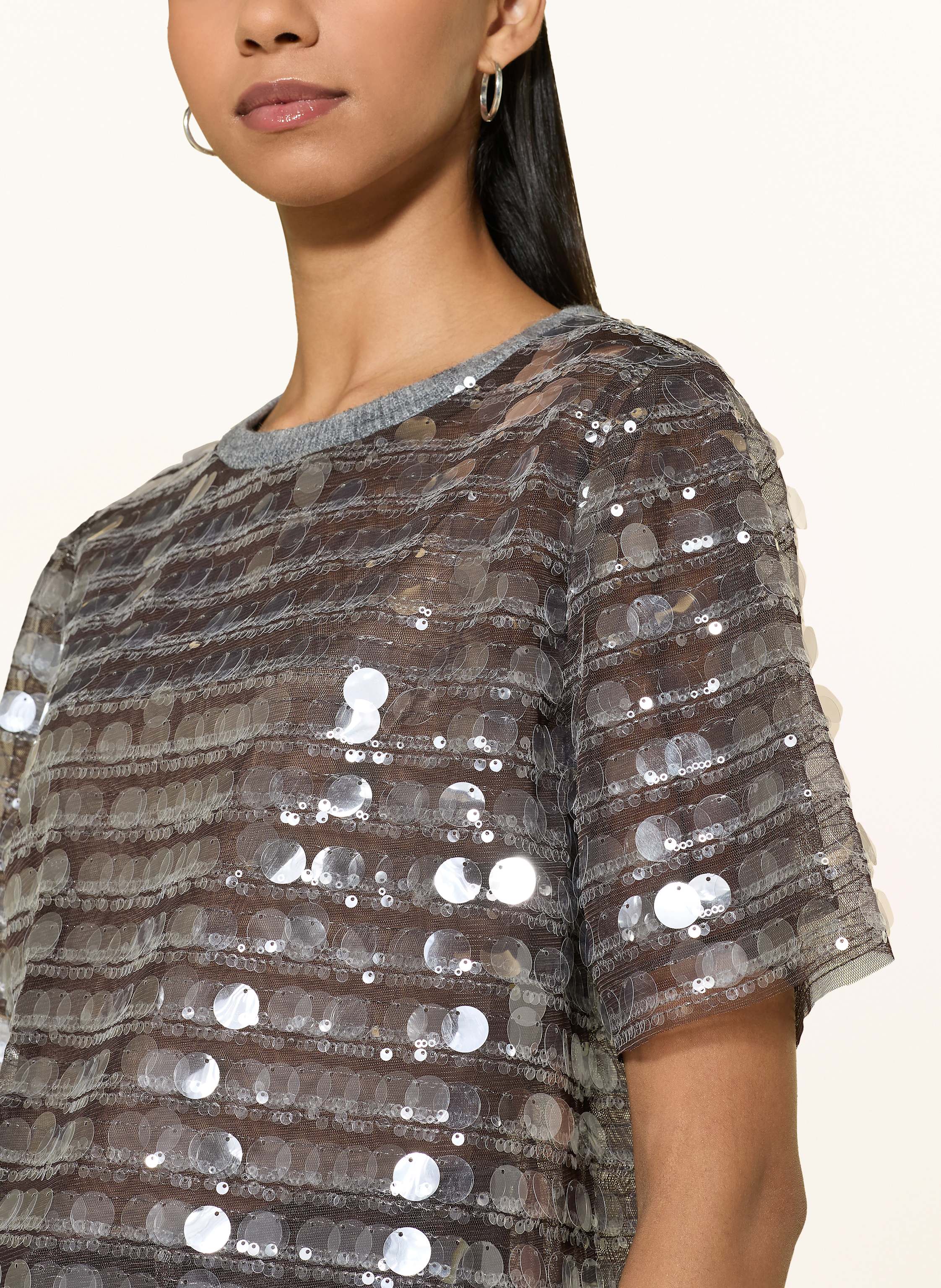 Thumbnail - Rich & Royal T-Shirt Aus Mesh Mit Pailletten grau