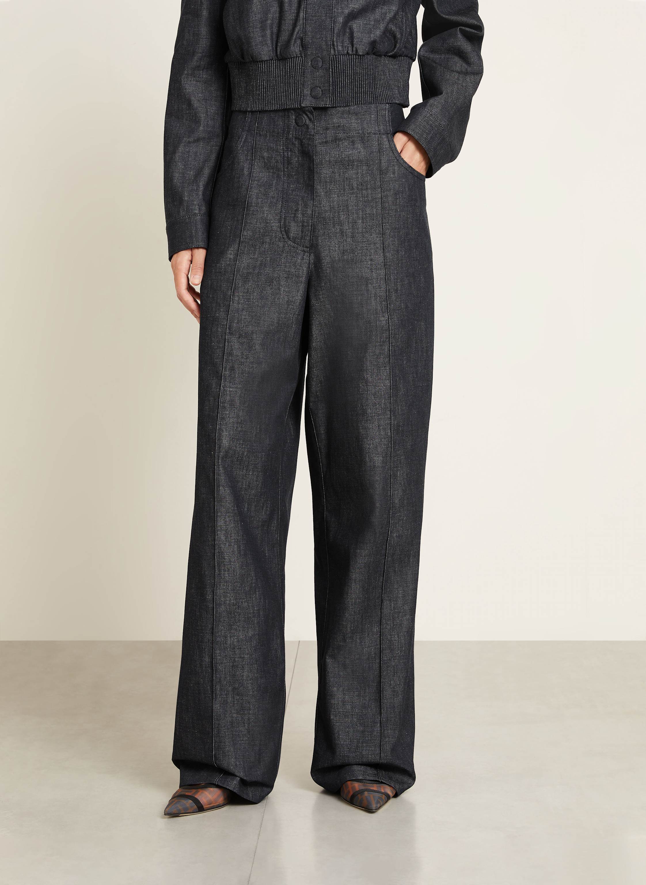 Thumbnail - Fendi Marlenehose In Jeansoptik blau