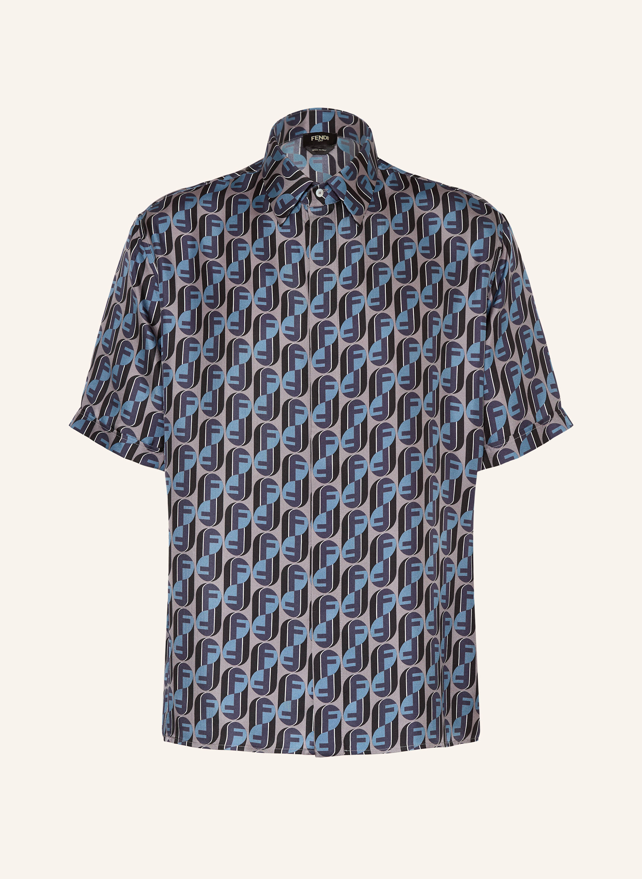 Fendi Fendi Kurzarm-Hemd Boxy Fit Aus Seide grau in BLAU / SCHWARZ / TAUPE