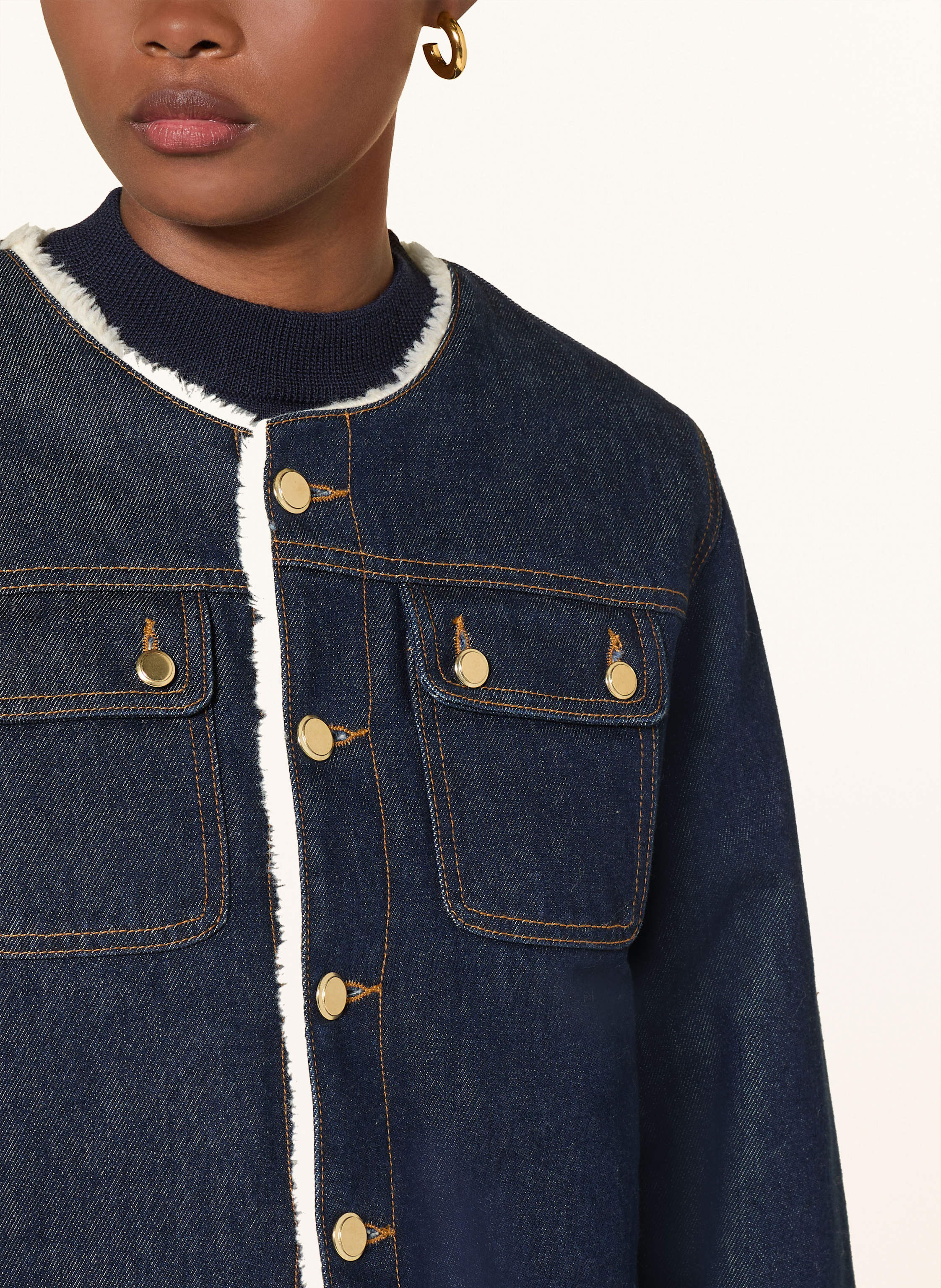 Thumbnail - Claudie Pierlot Jeansjacke Mit Kunstfell blau