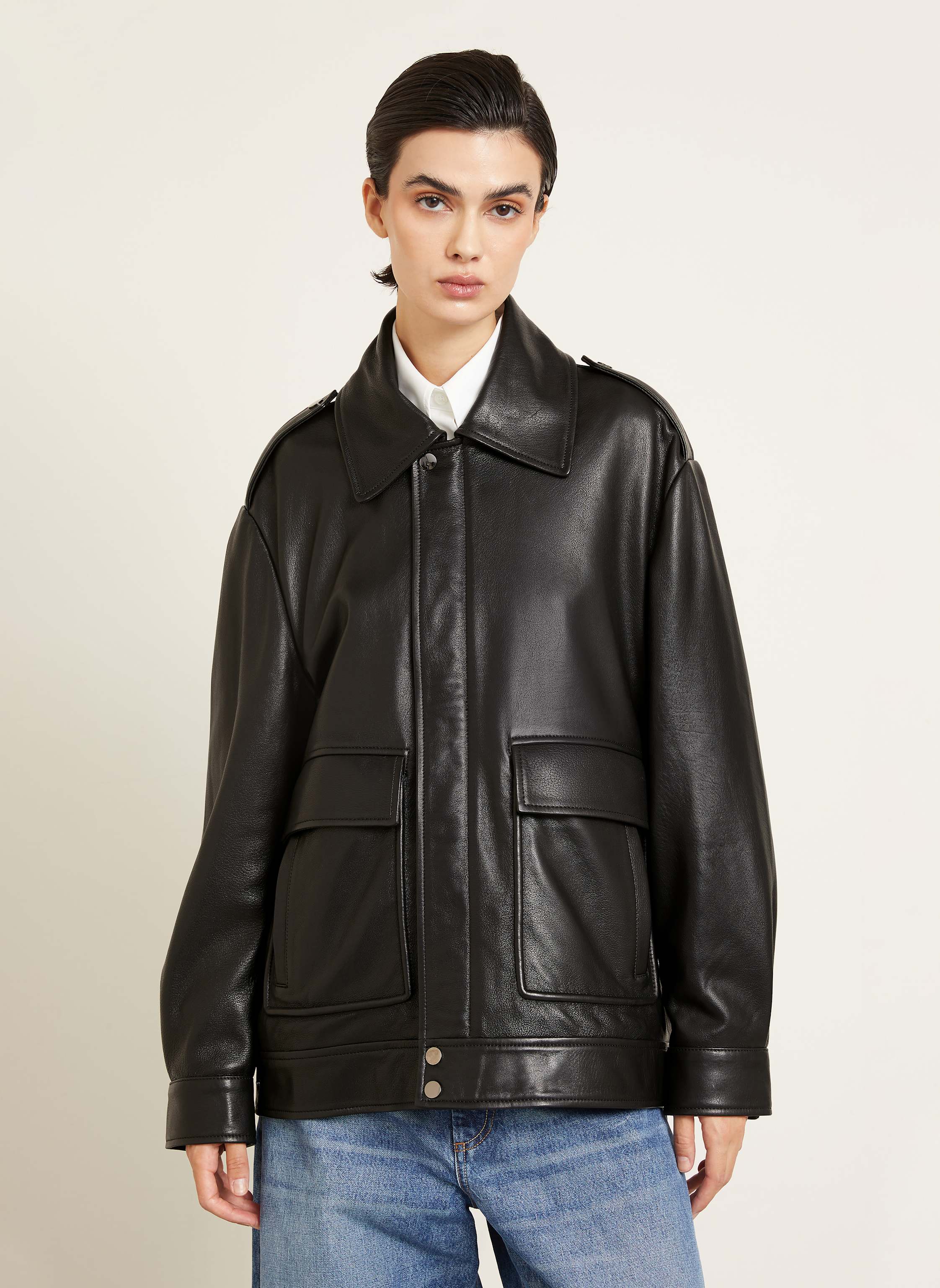 Thumbnail - Nour Hammour Lederjacke Drey schwarz