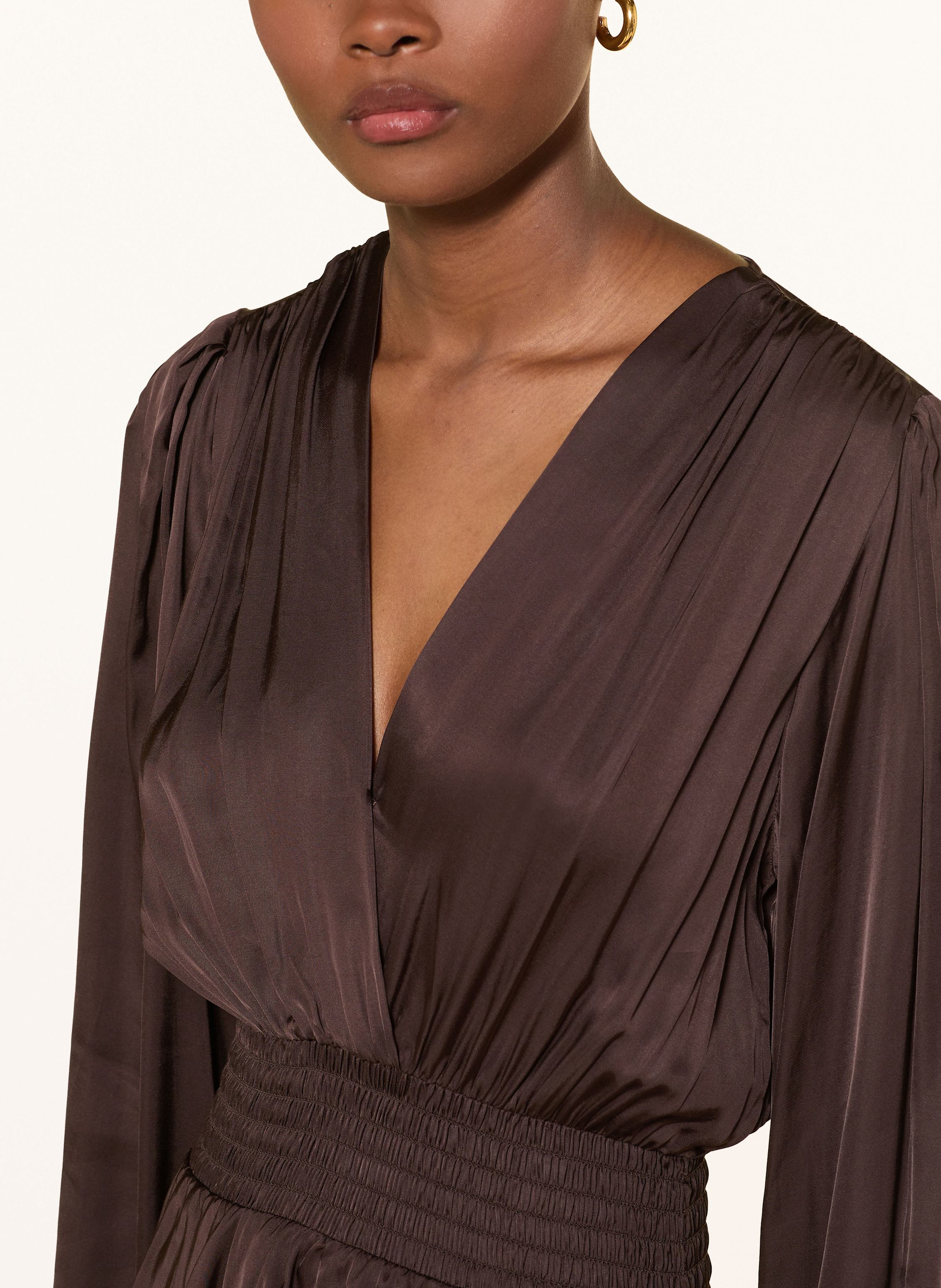 Thumbnail - Maje Satinkleid Mit Volants braun