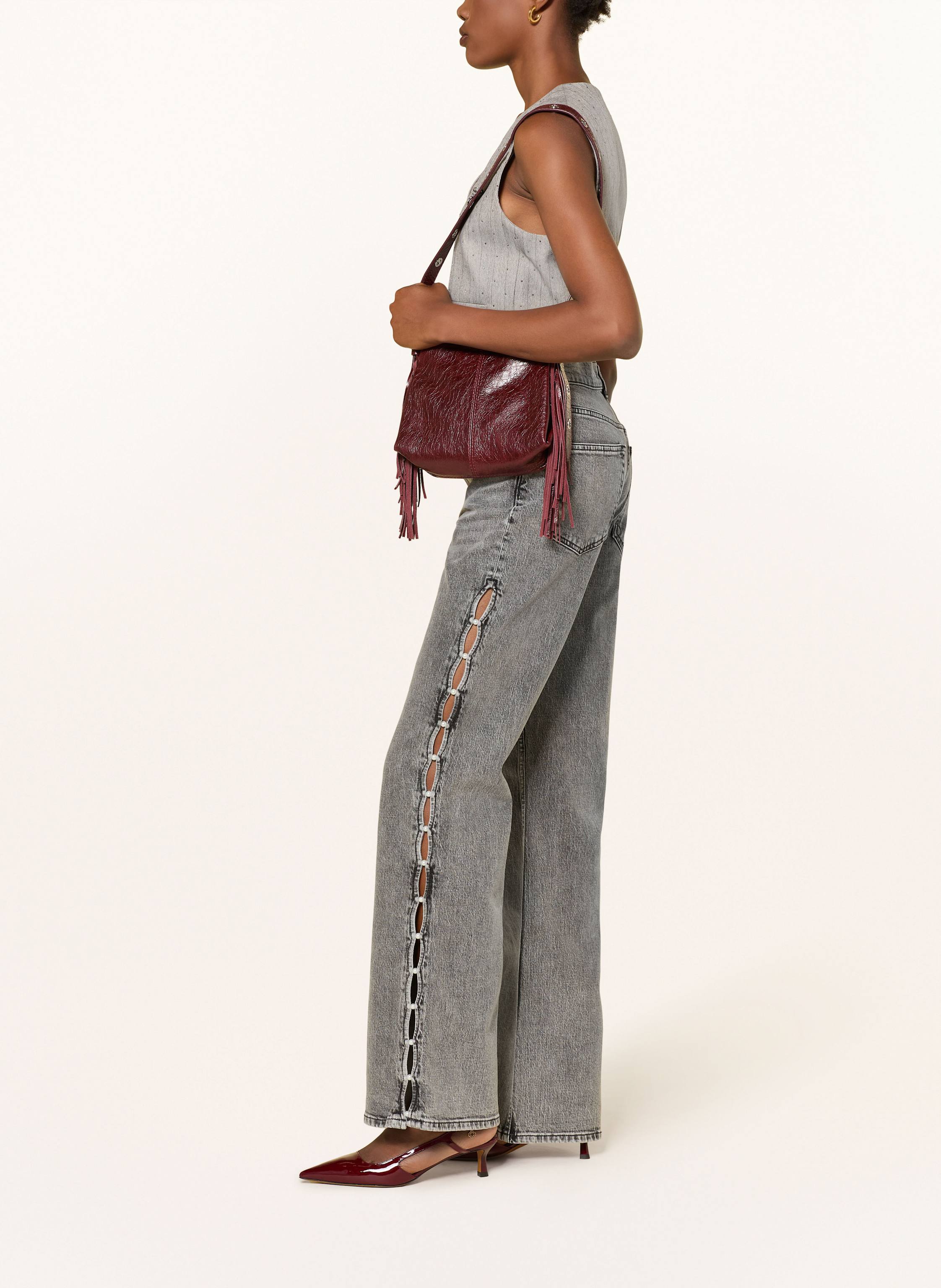 Thumbnail - Maje Wide Leg Jeans Mit Schmuckperlen grau