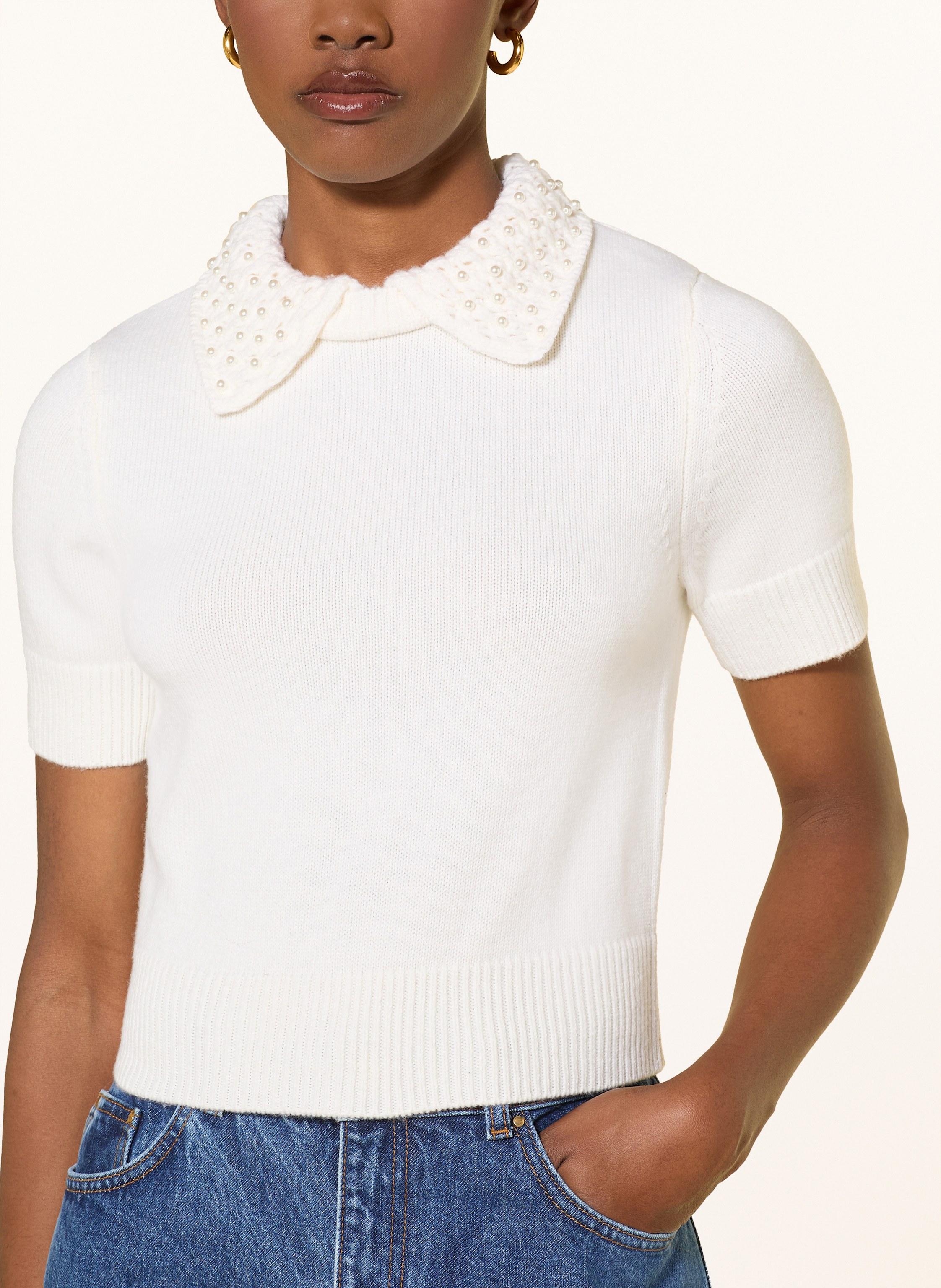 Thumbnail - Claudie Pierlot Strickshirt Mit Schmuckperlen weiss