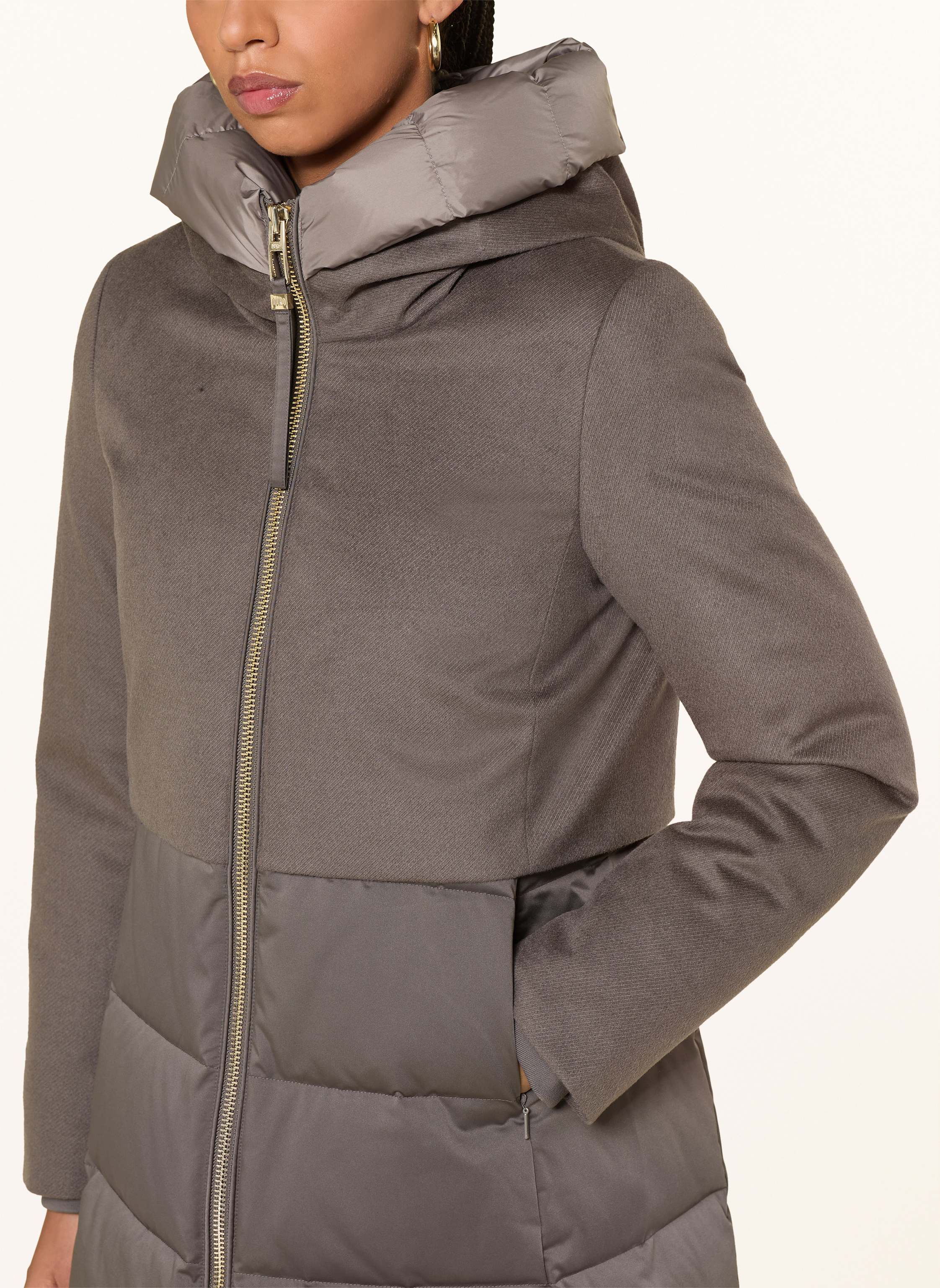 Thumbnail - Duno Daunenmantel Ballon X Im Materialmix Mit Abnehmbarer Kapuze grau