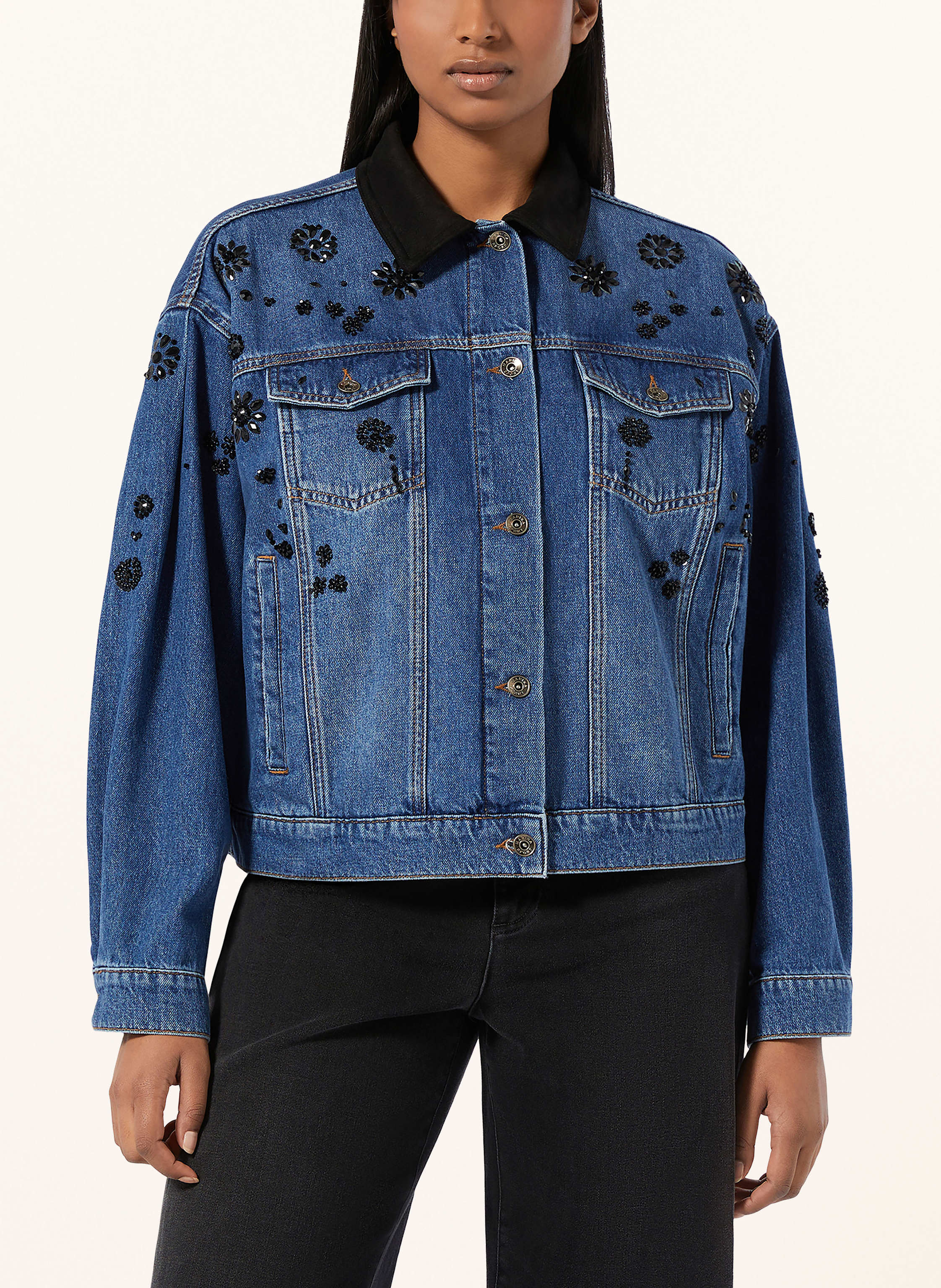 Thumbnail - Marina Rinaldi Jeansjacke Quiete Mit Schmucksteinen blau