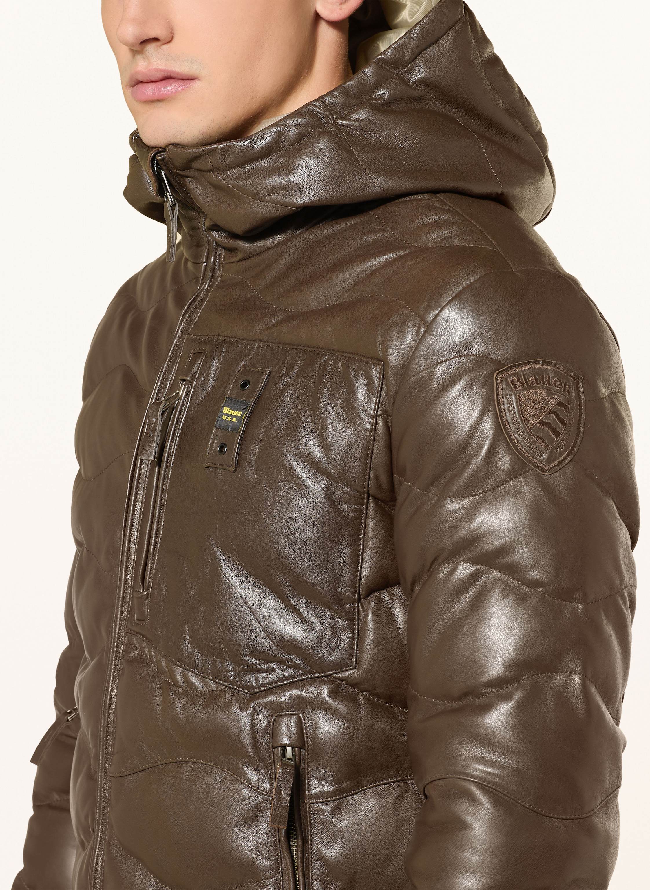 Thumbnail - Blauer Lederjacke Drohan braun