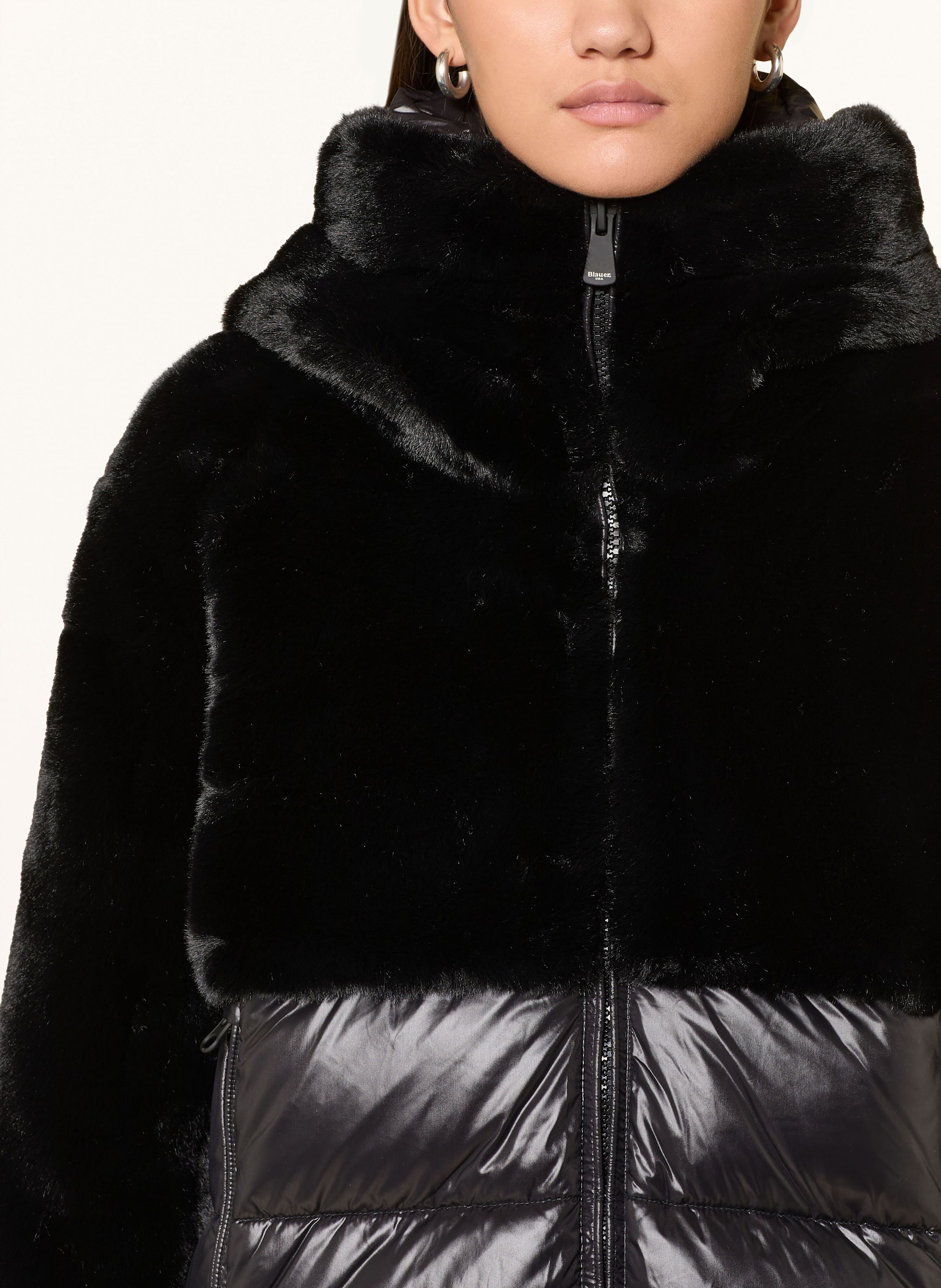 Thumbnail - Blauer Kunstpelz-Jacke Fanevil Im Materialmix schwarz