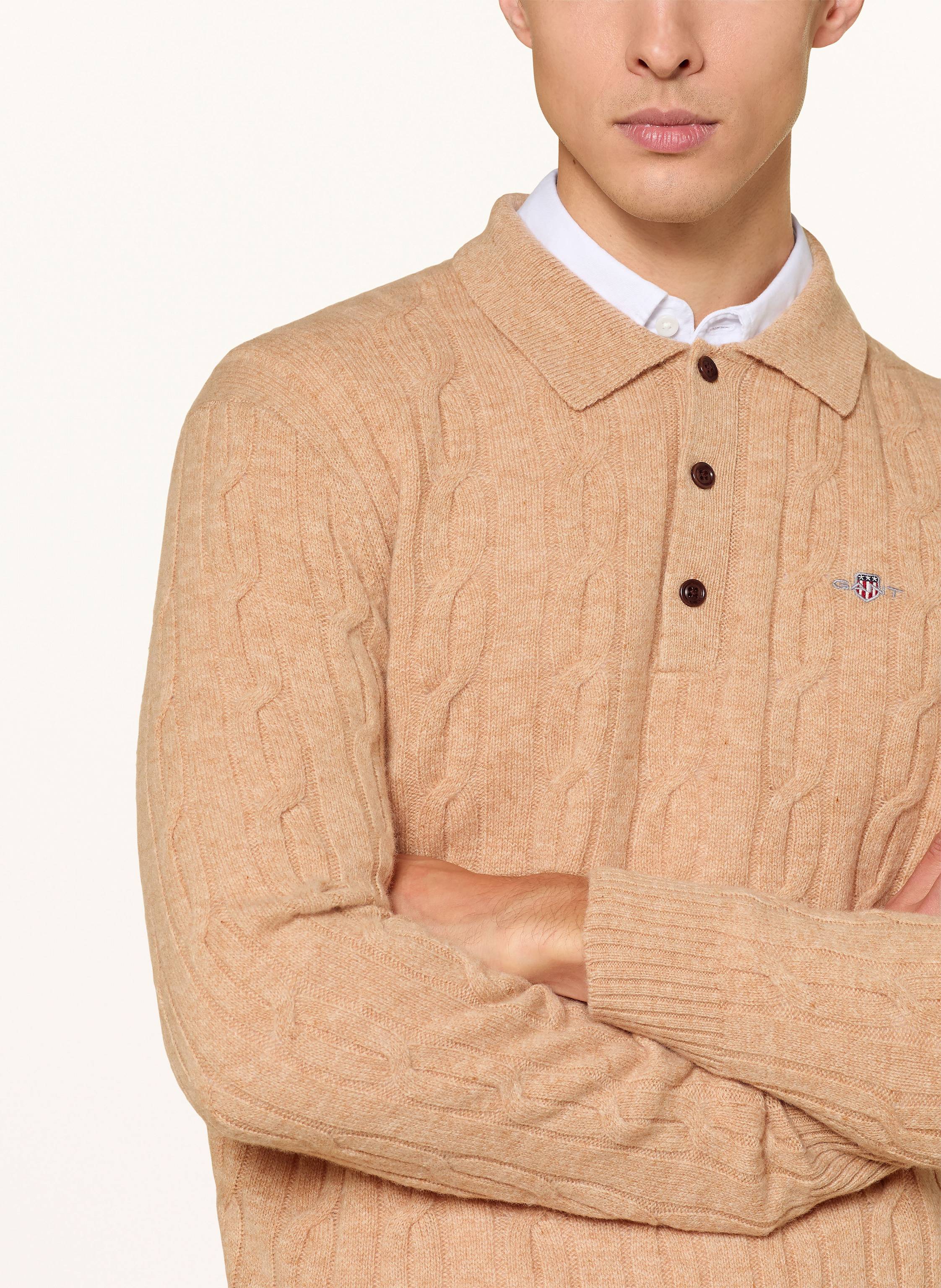 Thumbnail - Gant Strick-Poloshirt beige