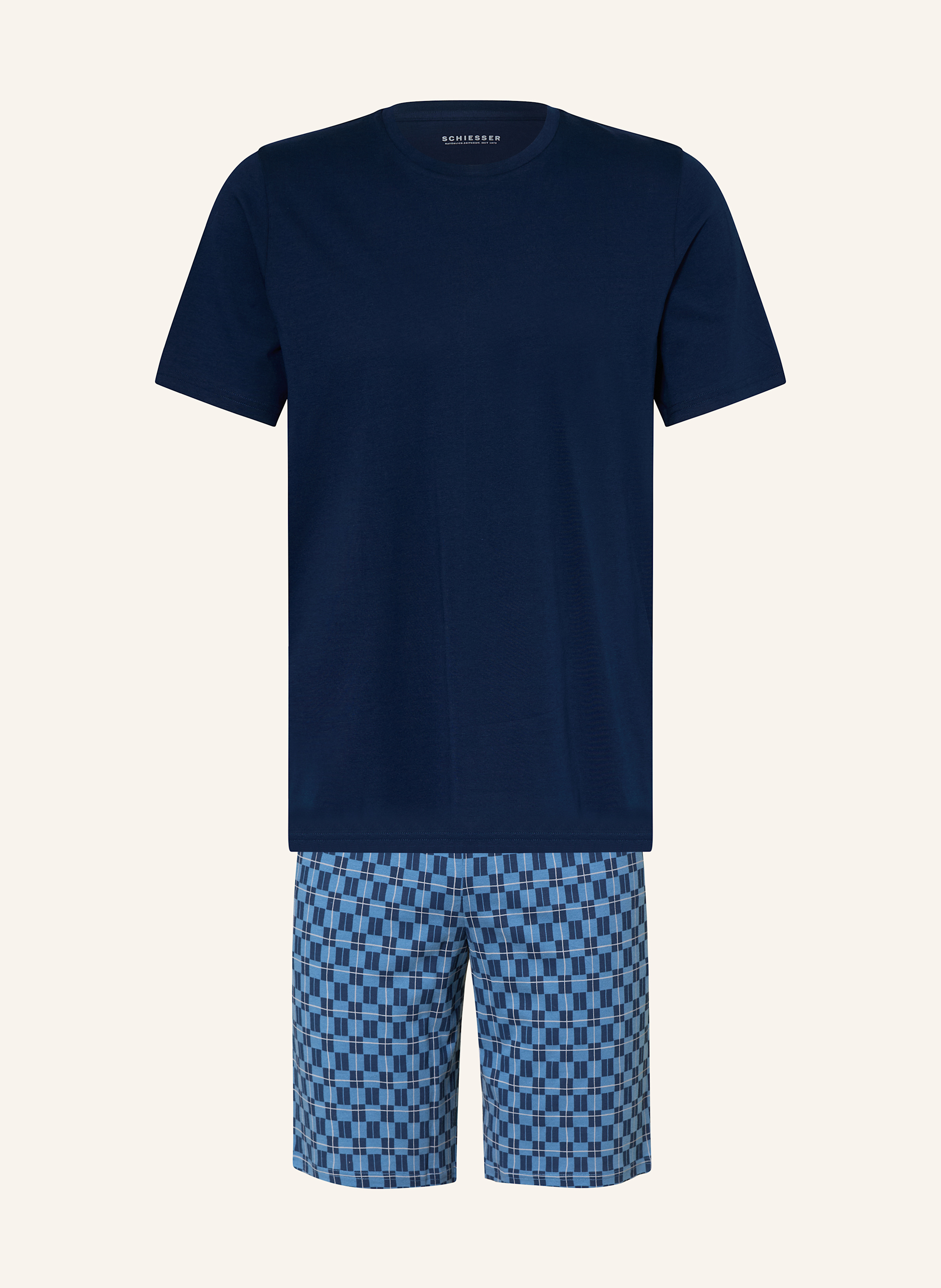 Schiesser Shorty-Schlafanzug Casual Essentials blau