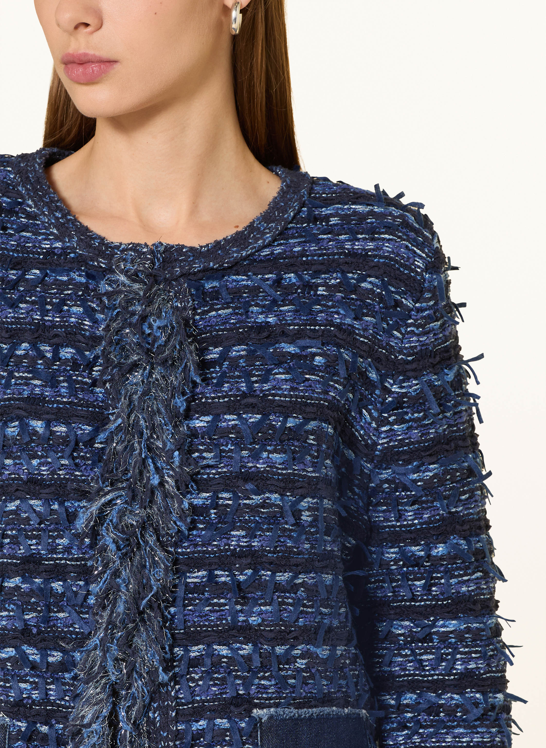 Thumbnail - Oui Tweed-Jacke Mit Glitzergarn blau