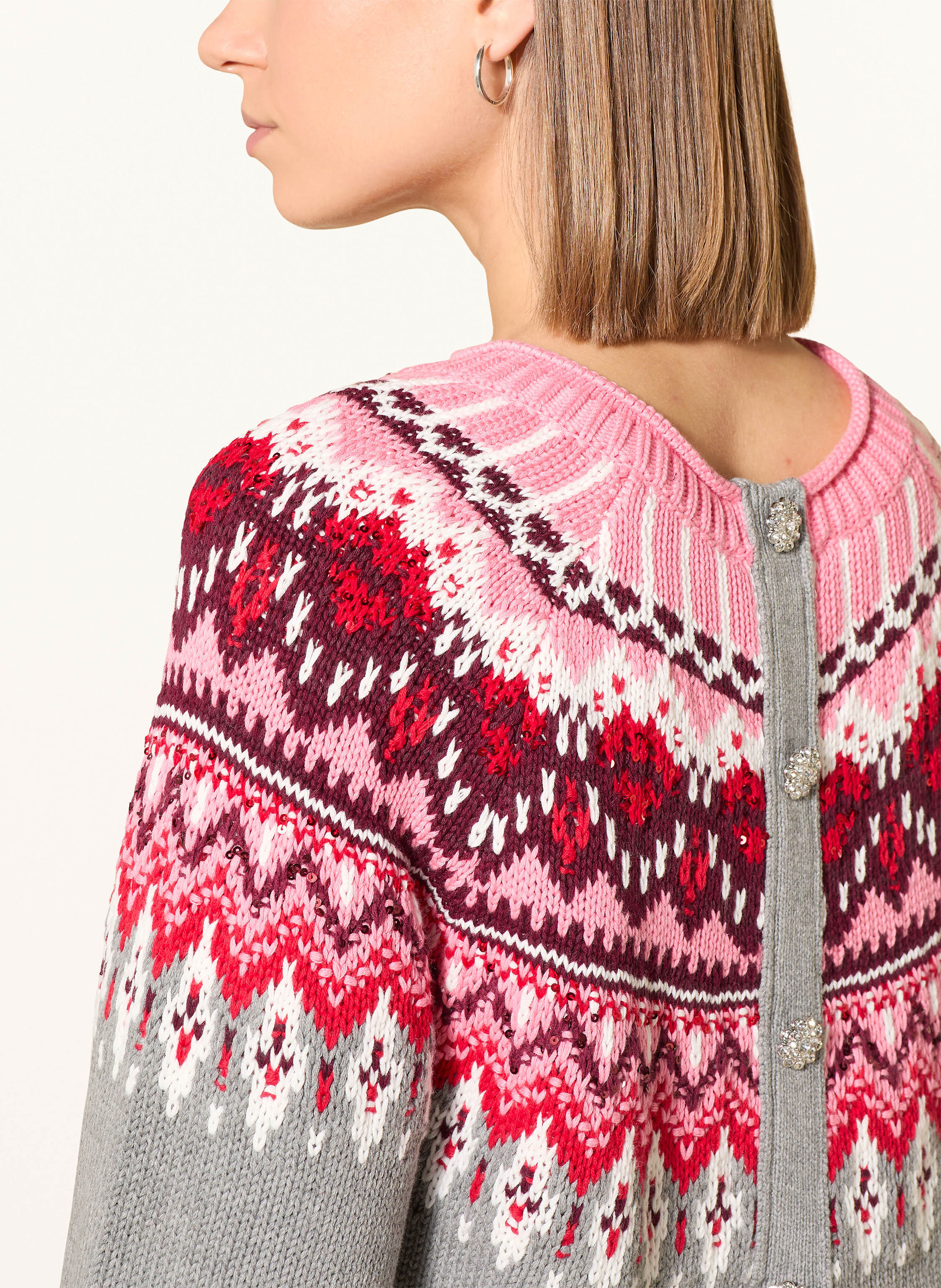 Thumbnail - Oui Strickjacke Mit Pailletten Und Schmucksteinen grau