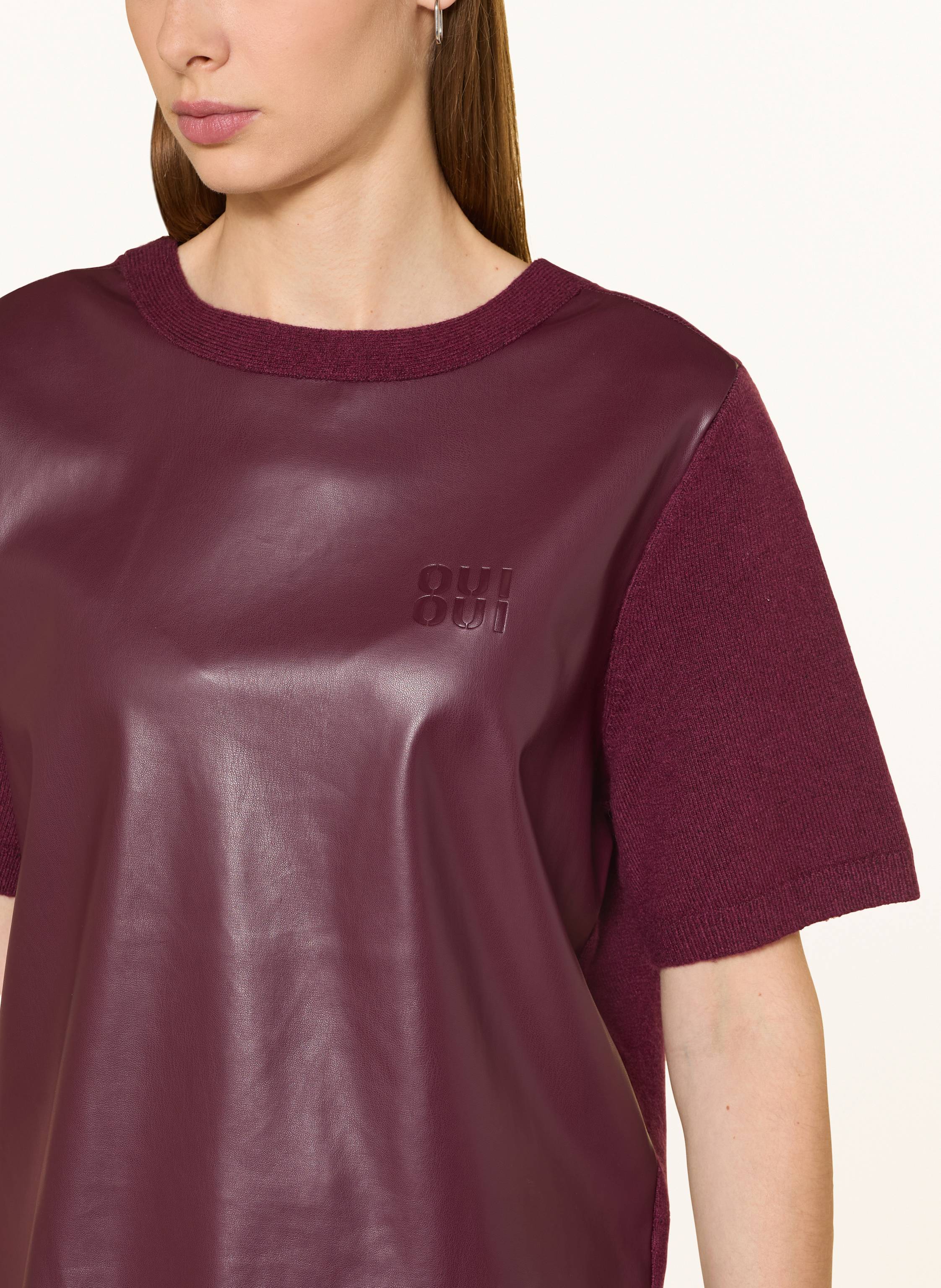 Thumbnail - Oui Strickshirt Im Materialmix Mit Lederoptik rot